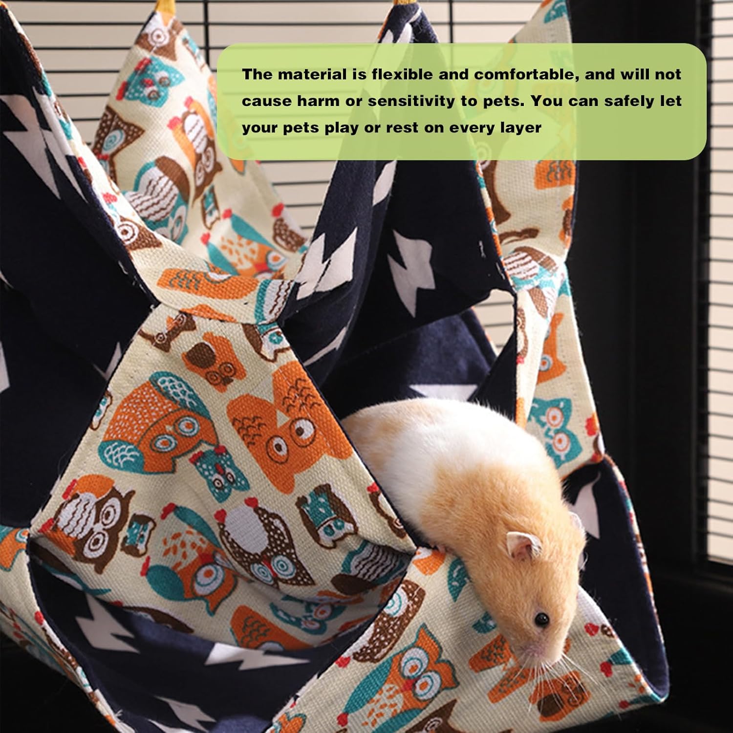 2Pcs 3-Tier Small Guinea Pig Rat Hammock Guinea Pig Hamster Ferret Hanging Hammock Toys Bed,for Small Animals Chinchilla Parrot Sugar Glider Ferret(Canvas and Velvet 7.9×7.9in,Owl) 3 716n8CpuPPL. AC SL1500