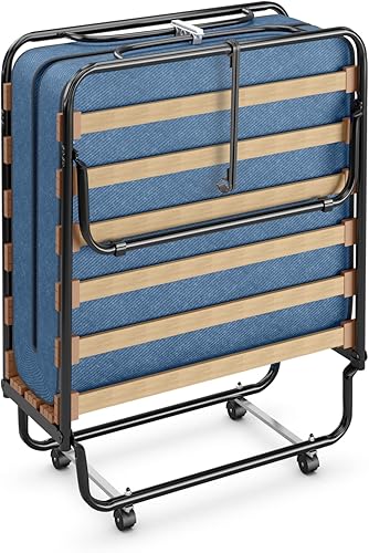 GORELAX Cama plegable con colchón de 3 pulgadas, juego de cama portátil individual pequeño con marco de cama de metal, cuna plegable con colchón de