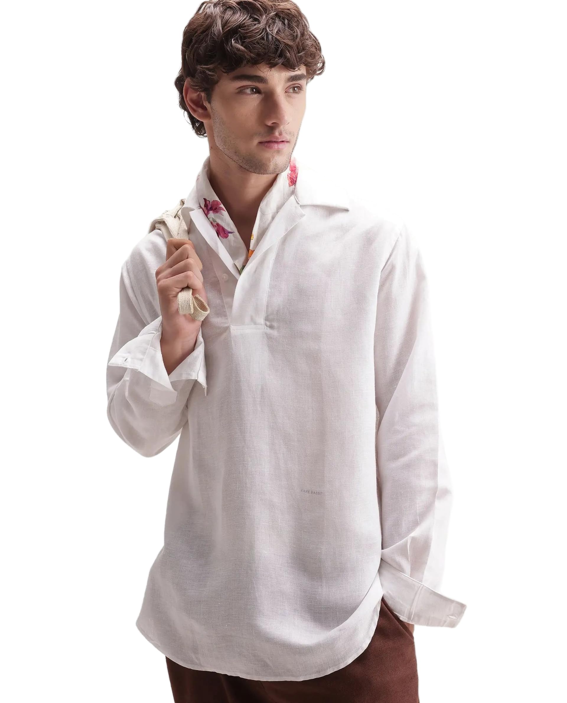 rare rabbit Men Regular Solid Dark Purple Linen Blend Long Sleeve Button Shirt-picture-12
