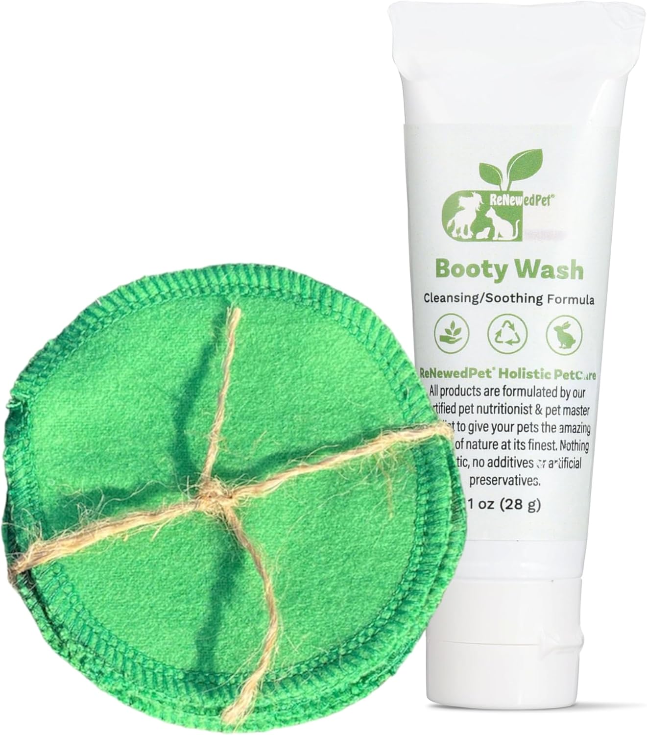 Dog & Cat Booty Wash - Natural Sanitary Butt Cleaner for Odor, Mess & Scooting Relief - Gentle Non-Toxic Pet Hygeine Wash (1 oz, with 10 Cleaning Pads)