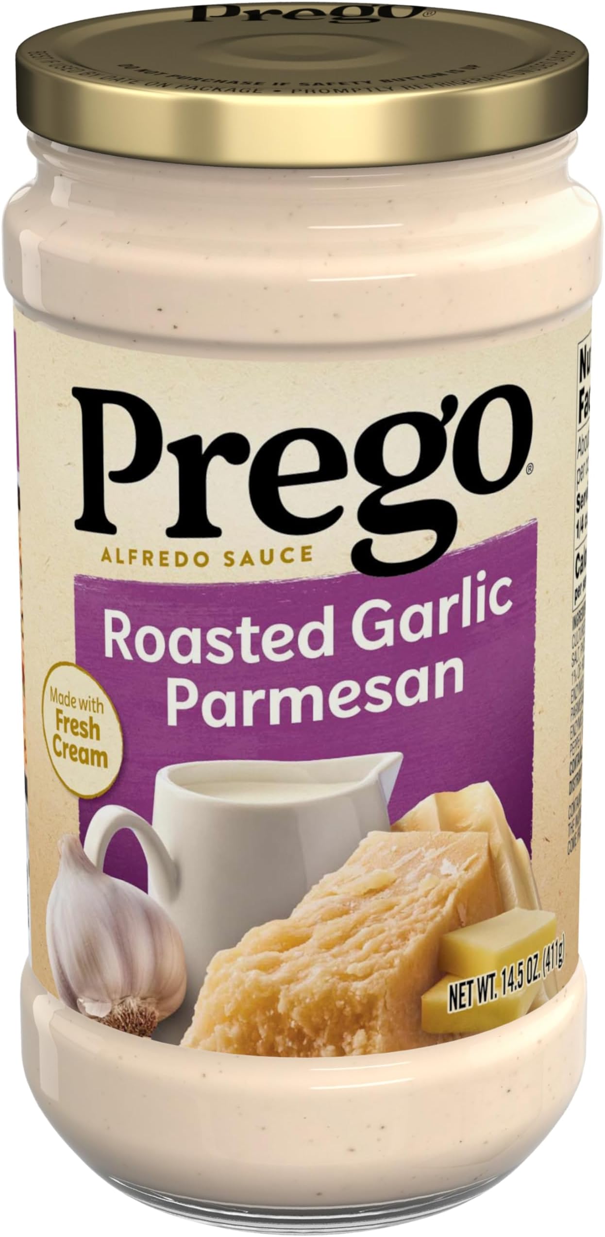 Prego Alfredo Pasta Sauce with Roasted Garlic and Parmesan Cheese, 14.5 oz Jar
