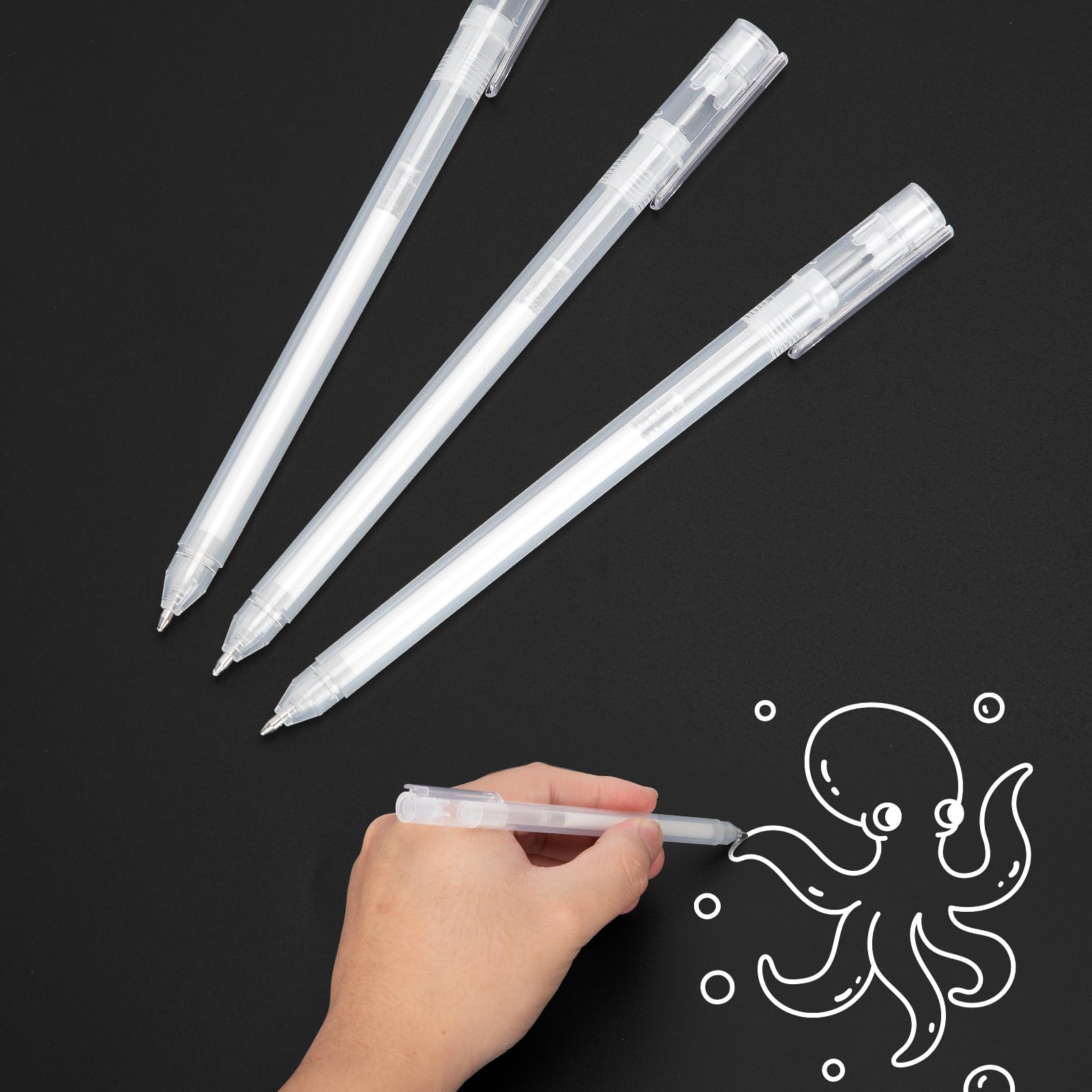 SMOOTHERPRO Bolígrafo de gel blanco, Paquete de 3 rotuladores blancos de punta fina de 0,8 mm, rotuladores blancos para bocetos, para papeles negros oscuros, dibujo, diseño artístico (S080-3)