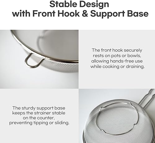 Miniatura 2 de Colador de malla fina de 8 pulgadas con asa, coladores de acero inoxidable, perfecto para tamizar, colar, drenar y enjuagar verduras, pastas