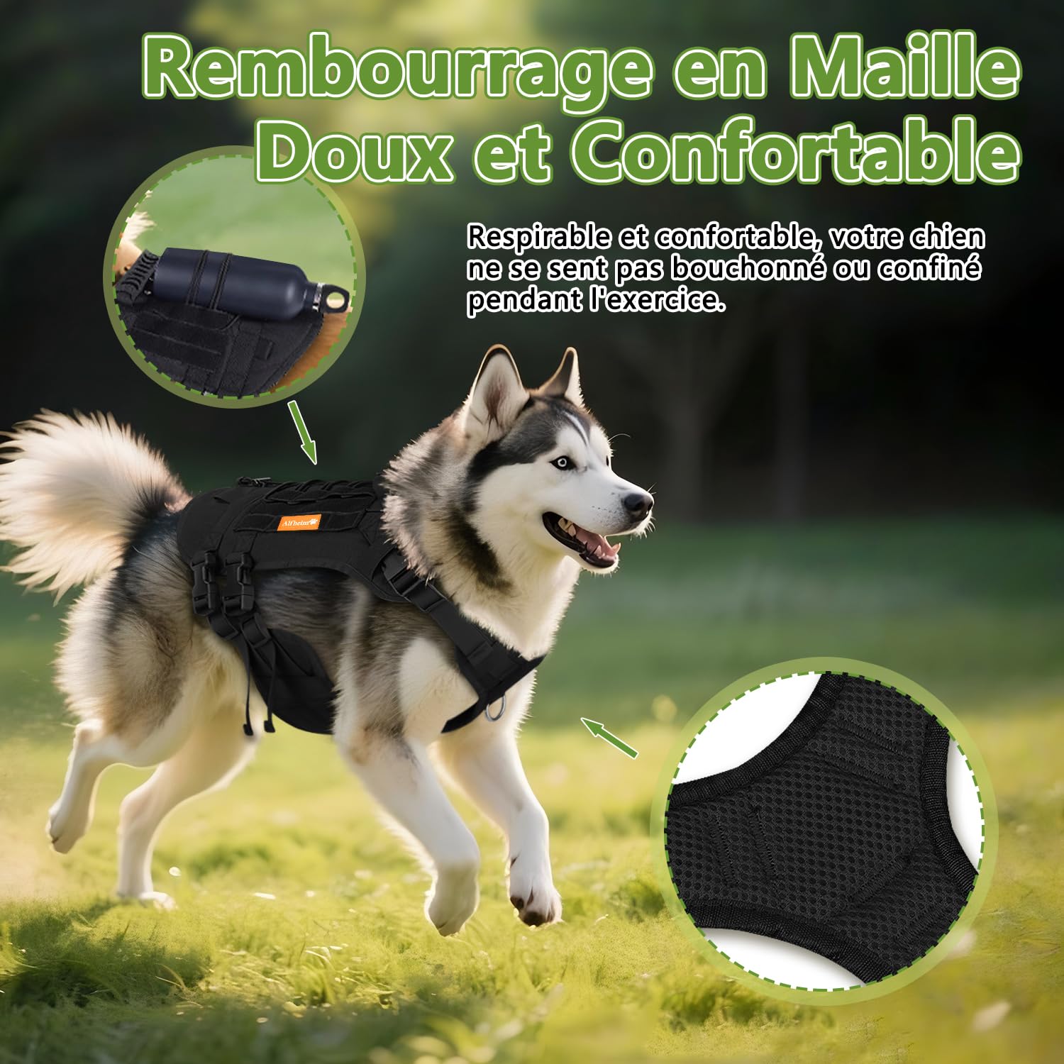 Alfheim Harnais Tactique pour Chiens avec Poignée pour Chiens de Taille Moyenne - Harnais Réglable sans Traction, Gilet Imperméable Léger Rembourré pour l'entraînement et la Marche Quotidienne