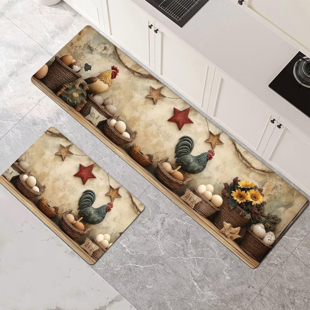 Alfombras de cocina de 2 piezas Rooster, tapetes antideslizantes para evitar caídas y manchas
