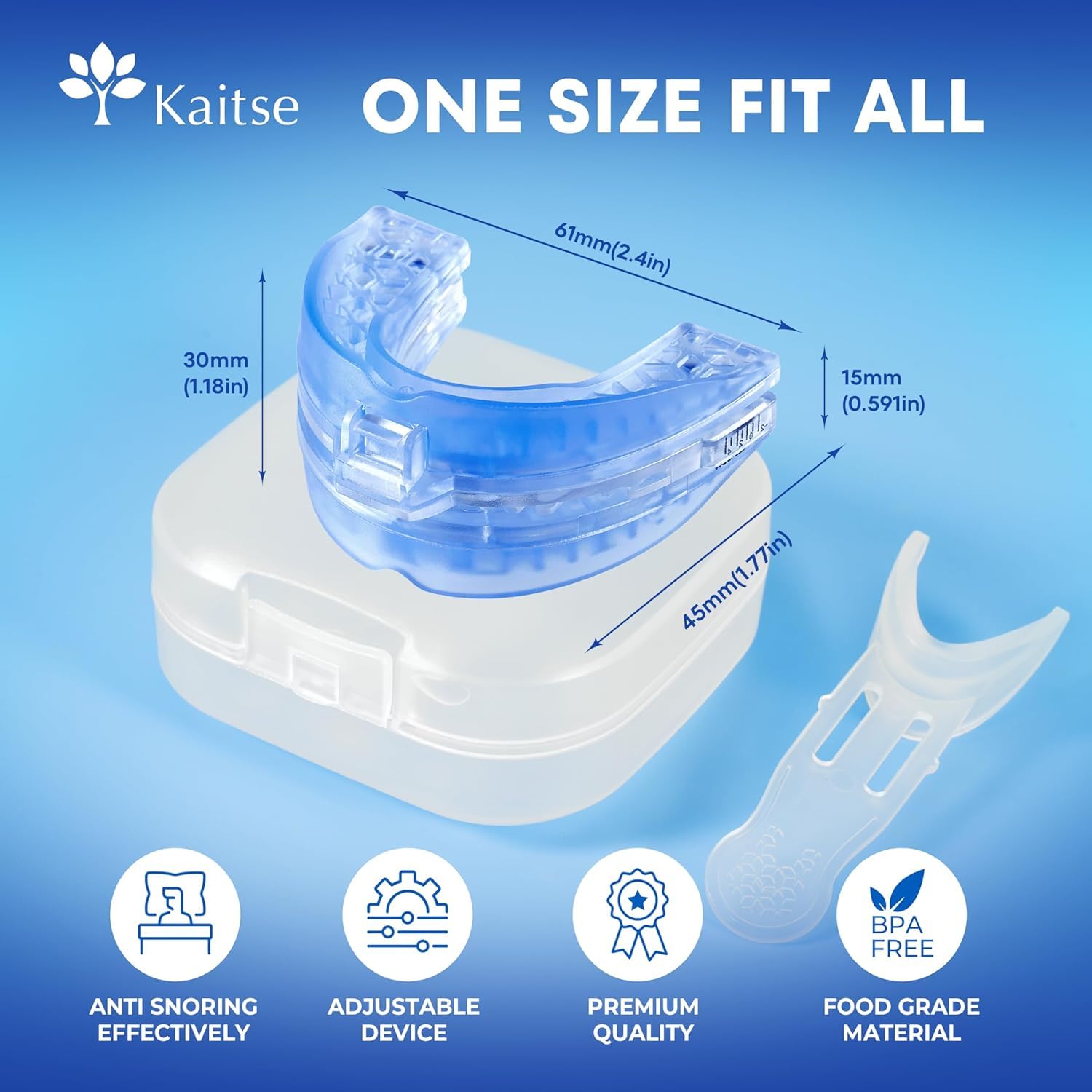 Anti Snoring Devices for Sleep: Adjustable Snoring Solution - Essentials for men obese snorers aged 20-45 - Medium size(Water Blue) — view 3