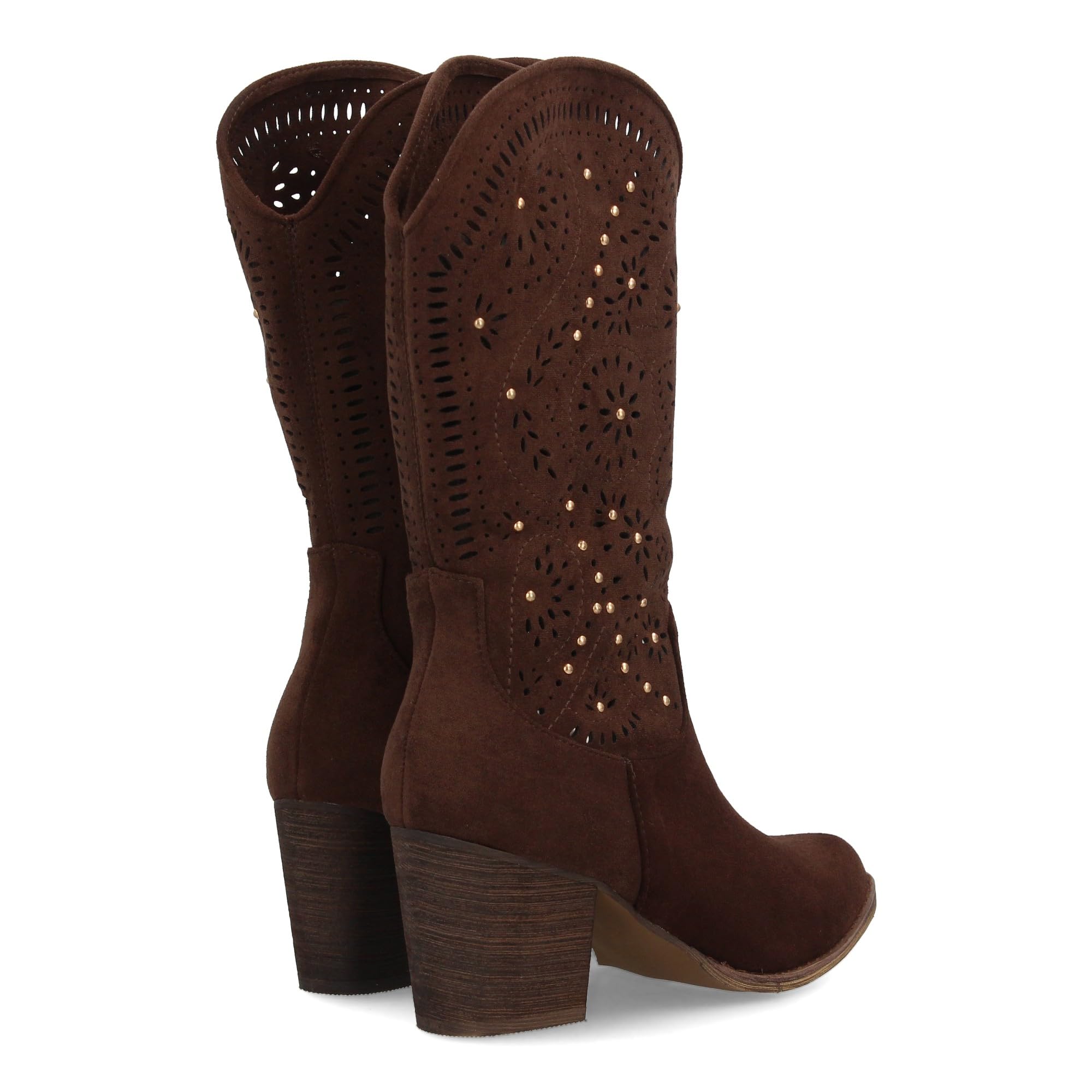 Botas Estilo Cowboy para Mujer, Elegante Diseno Troquelado con Motivos Florales y pequenos Apliques metalicos. Tacon Ancho y Comodo. Cierre de Cremallera Ideal Entretiempo.