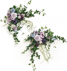 Ling's moment 2PCS Purple Artificial Flower Garland Wedding Arch Flowers Lilac Floral Swags Table Centerpieces Lavender Greenery Arrangements for Easel Wall Entryway Board Backdrop Decor