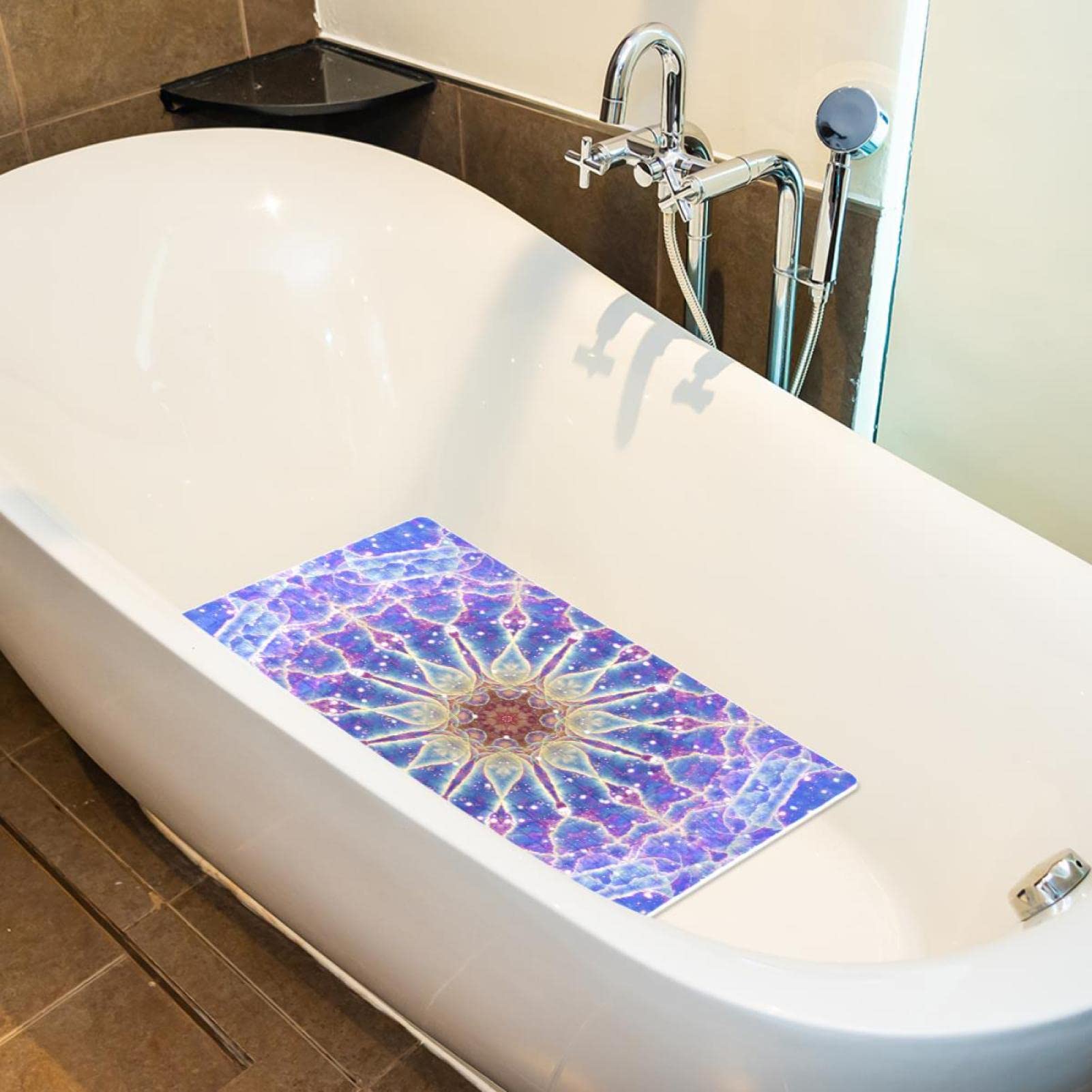 Rutschfeste Badematten mit glitzerndem Mandala-Motiv, für Badezimmer, rechteckige Badewanne, maschinenwaschbar, 40 x 70 cm