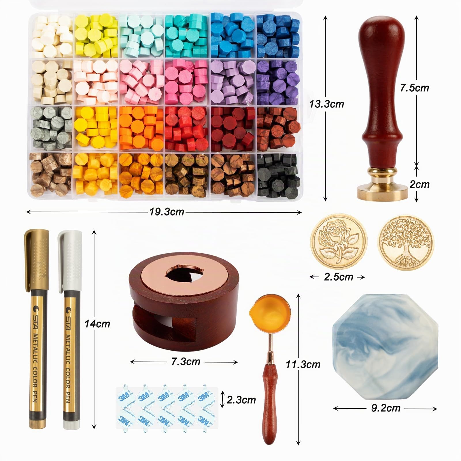 Kit di 644 pezzi Ceralacca, 24 colori perline in ceralacca, set per sigilli di cera/timbro per ceralacca in metallo/strumenti di fusione/stuoia di cera/adesivi per decorare buste lettere matrimoni