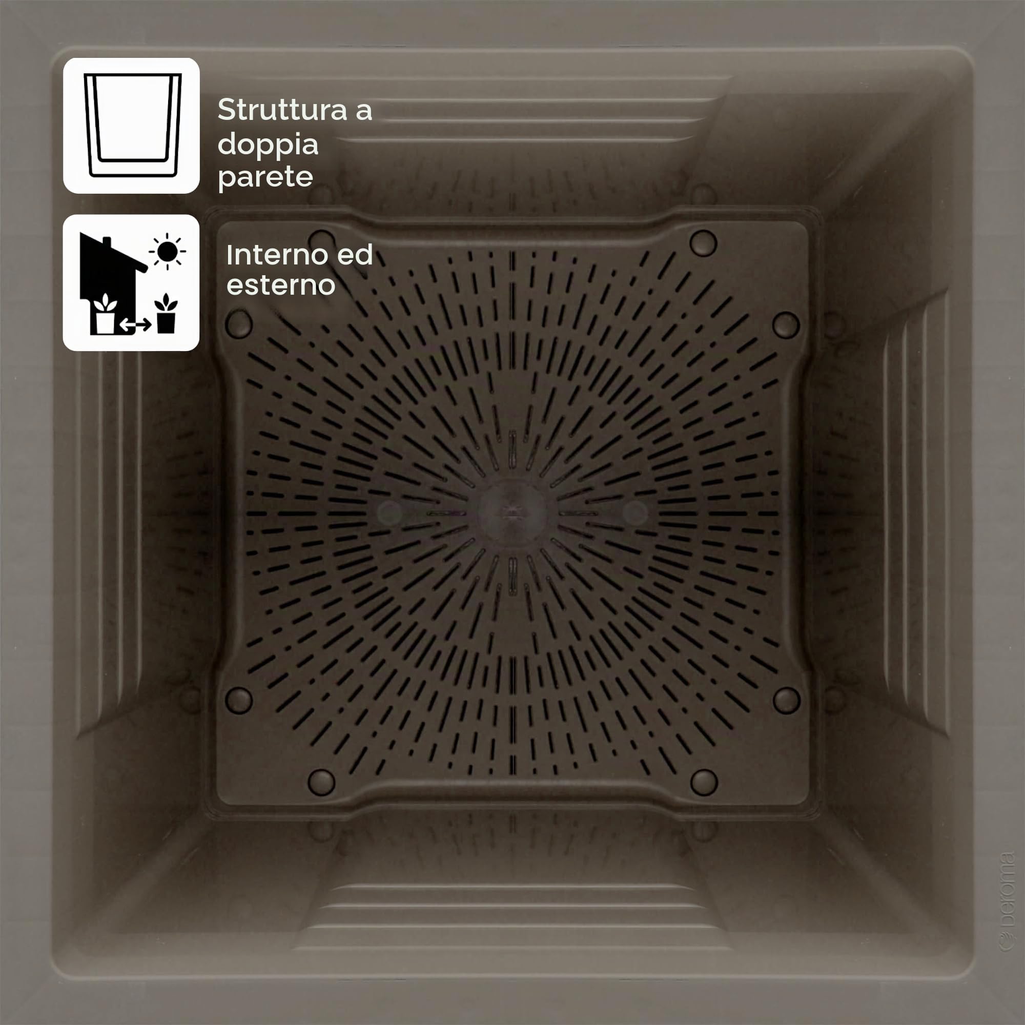 Deroma Millennium R Cube - Fioriera da Esterno e Interno Quadrata, Plastica