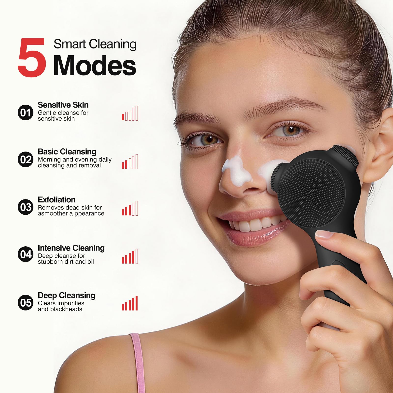 Exfoliante facial eléctrico, cepillo de limpieza facial de silicona recargable con punta de masaje térmico, limpiador facial vibrador para limpieza profunda, cepillo facial impermeable para hombres y