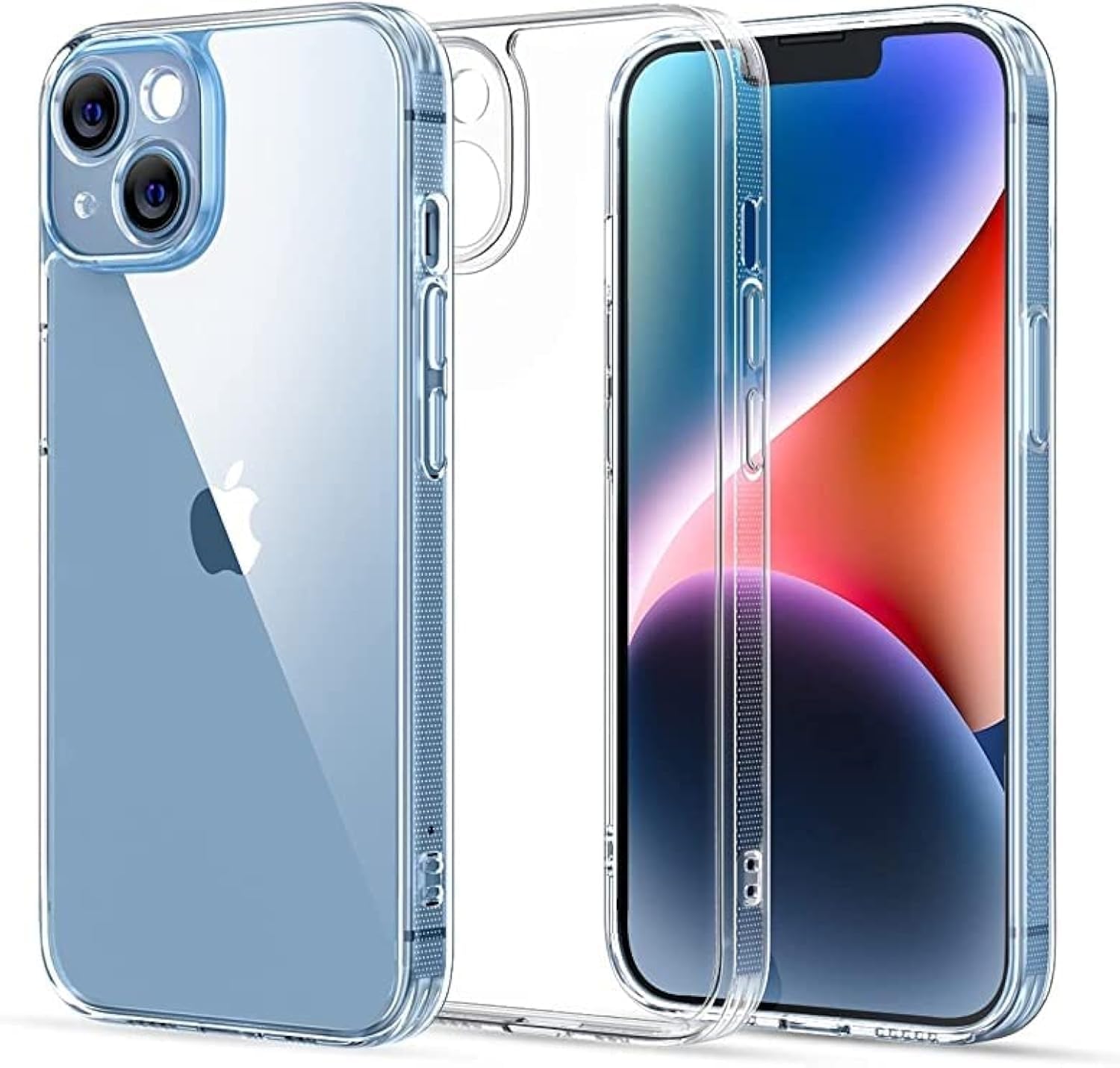 iPhone 14 Plus and iPhone 15 Plus Clear Case Bluish Clear Case Anti-Yellowing Hard Back Explosion Proof Anti-Drop Anti-Shock Edges Full Lense Coverage