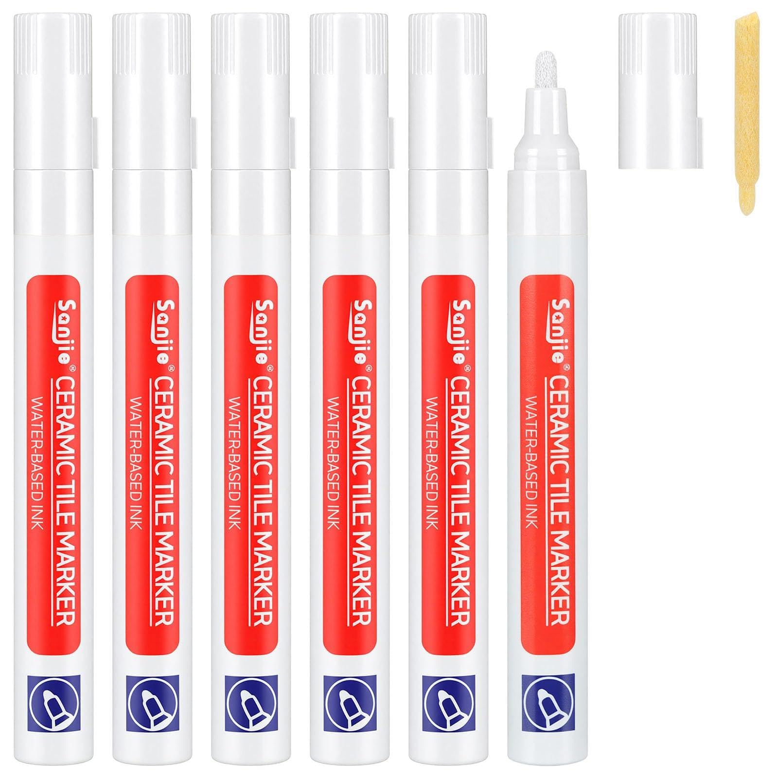 AOOSU 6-Pack Grout Pen, Tile Paint Marker with Replacement Nib, Tiles Grout Pen Wall Repair Pens, Waterproof Tile Grouts Reviver Pens for Bathrooms Kitchen Floor Tile, Wall Lines White