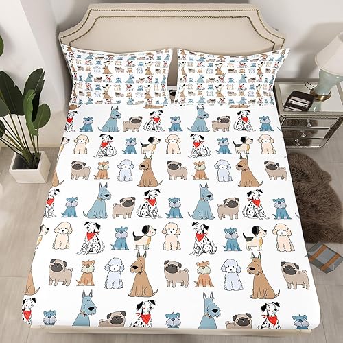 Miniatura 2 de Erosebridal Juego de ropa de cama para niños con diseño de perros lindos y lindos dibujos animados, para niñas y niños, ropa de cama con temática de