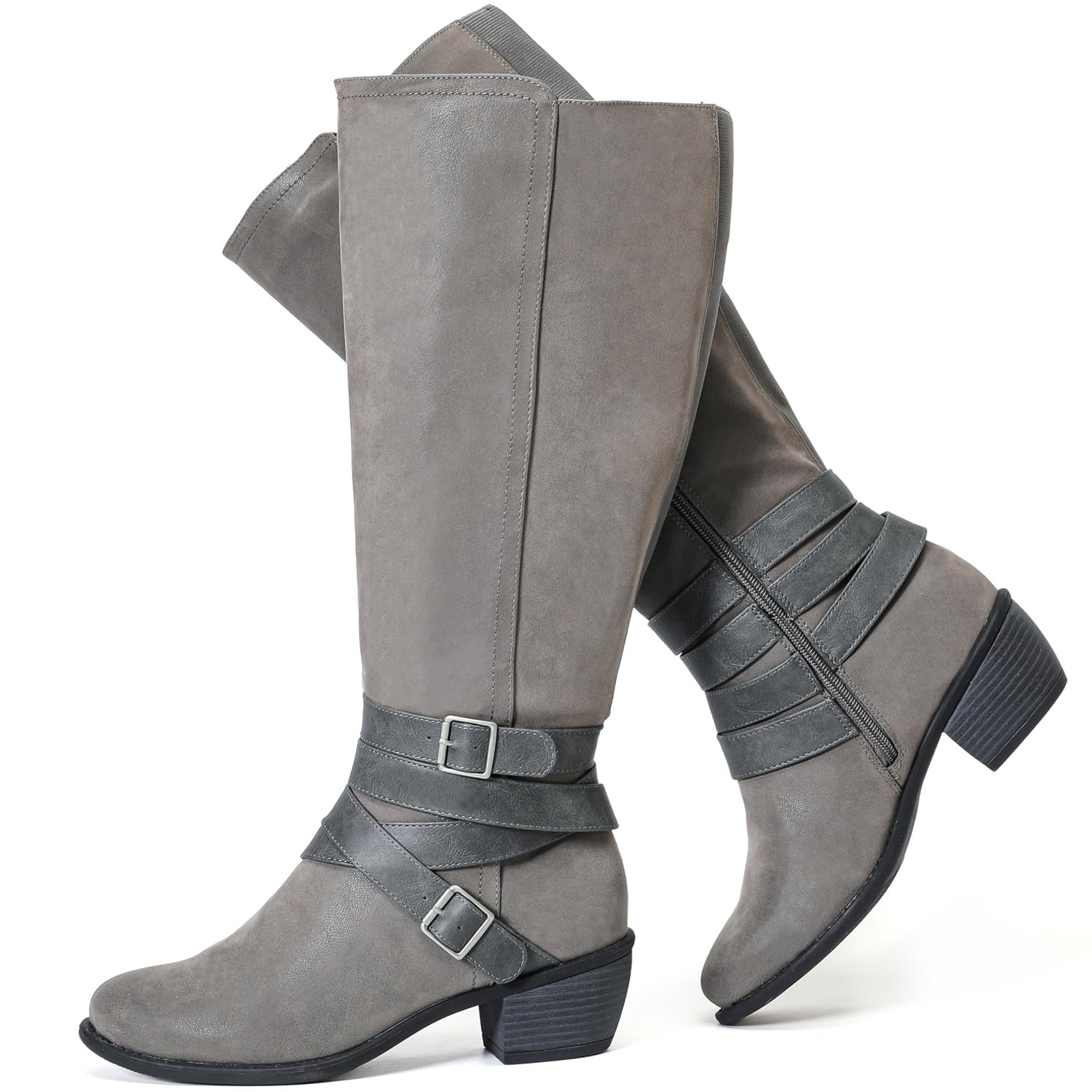 Luoika Women's Extra Wide Calf Knee High Boots. | Wide Width, Round Toe, Winter Boots, Slouchy Boots, Chunky Heel