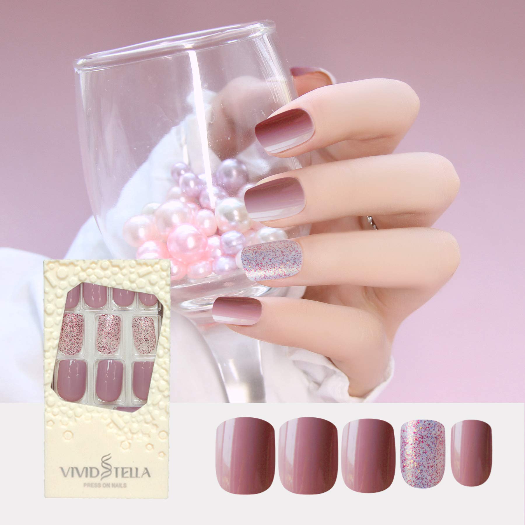 Amazon.com: VIVID TELLA Press On Nails Glitter Design False Nail Cute  Square Aryclic Tips (30Pcs) : Beauty & Personal Care