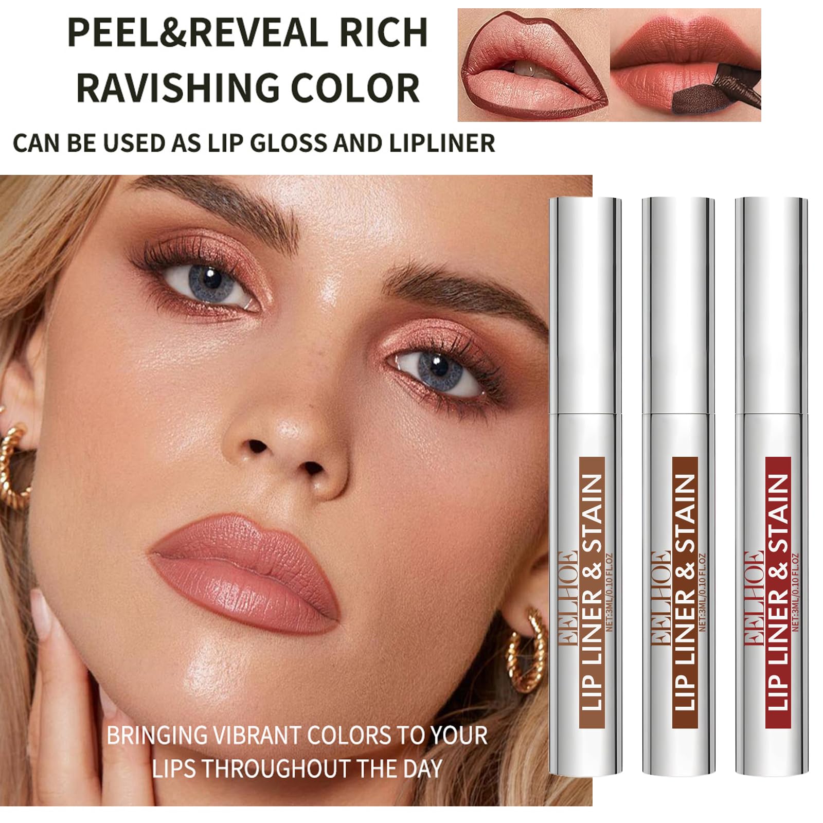 3 Colors Peel off Lip Stain Tattoo, Peel Off Lip liner Tattoo with Matte Finish, Infused with Vitamin E - Image 2