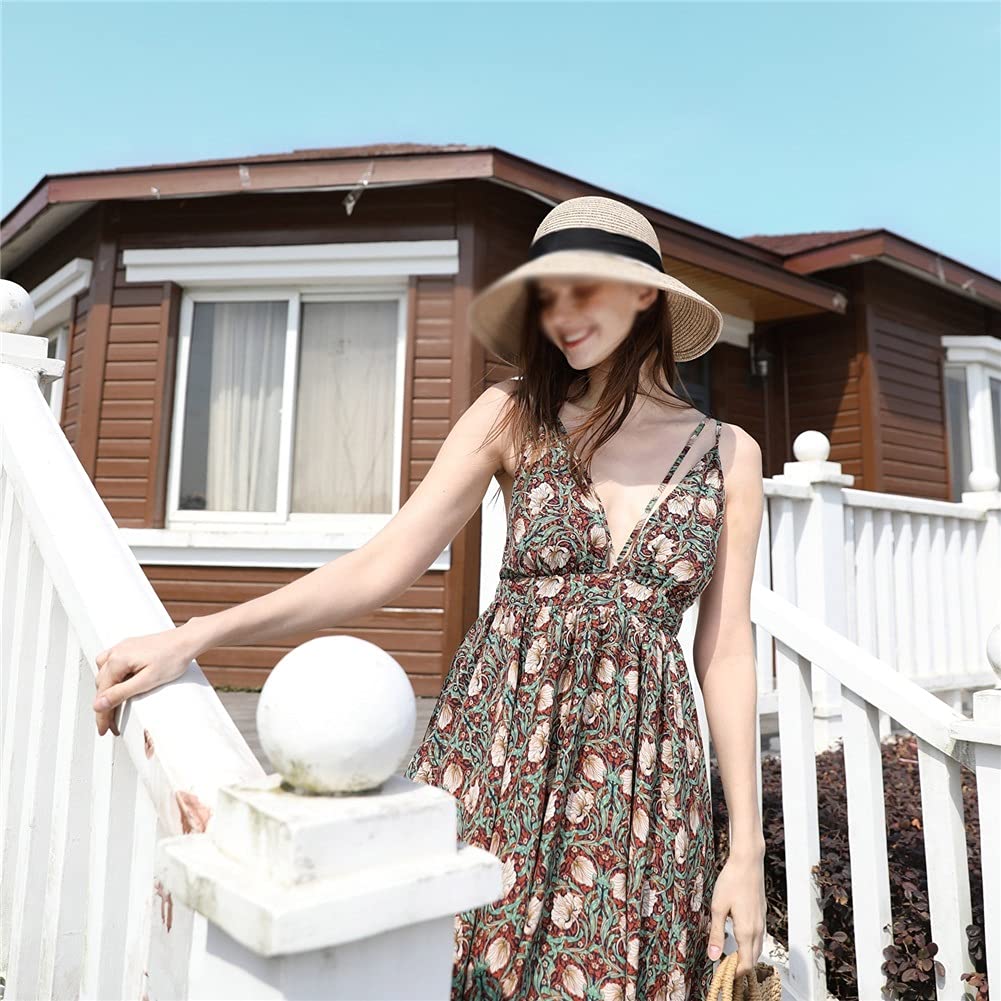 Summer Fashion Bucket Straw Hat for Women Sun Protection Foldable Packable Travel Beach Ladies