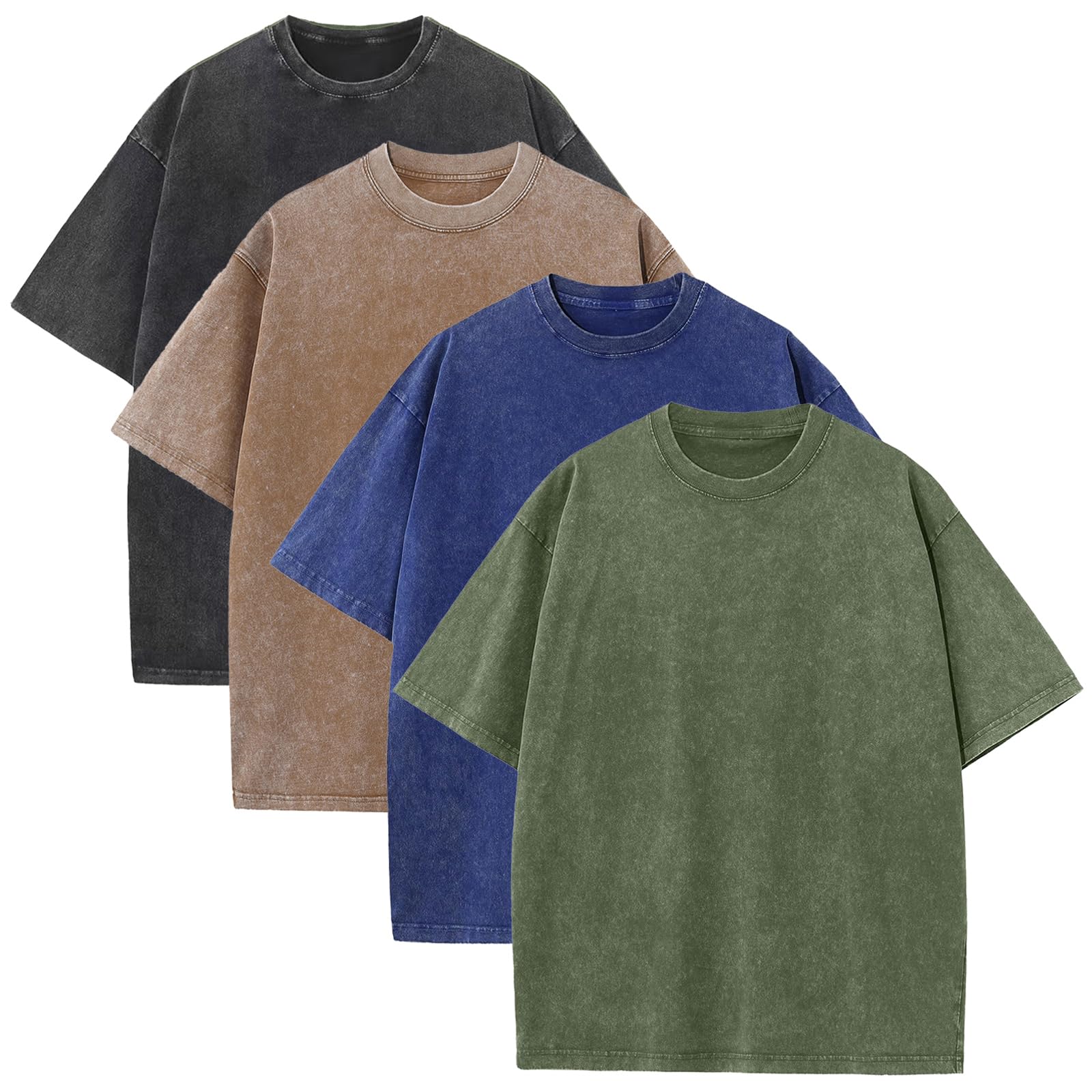 KEEPSHOWING Mens Oversized T Shirts Acid Wash T Shirt Loose Fit Vintage Washed Tee Shirt Short Sleeve Streetwear Casual T-Shirts(BKCFBUAG-M)