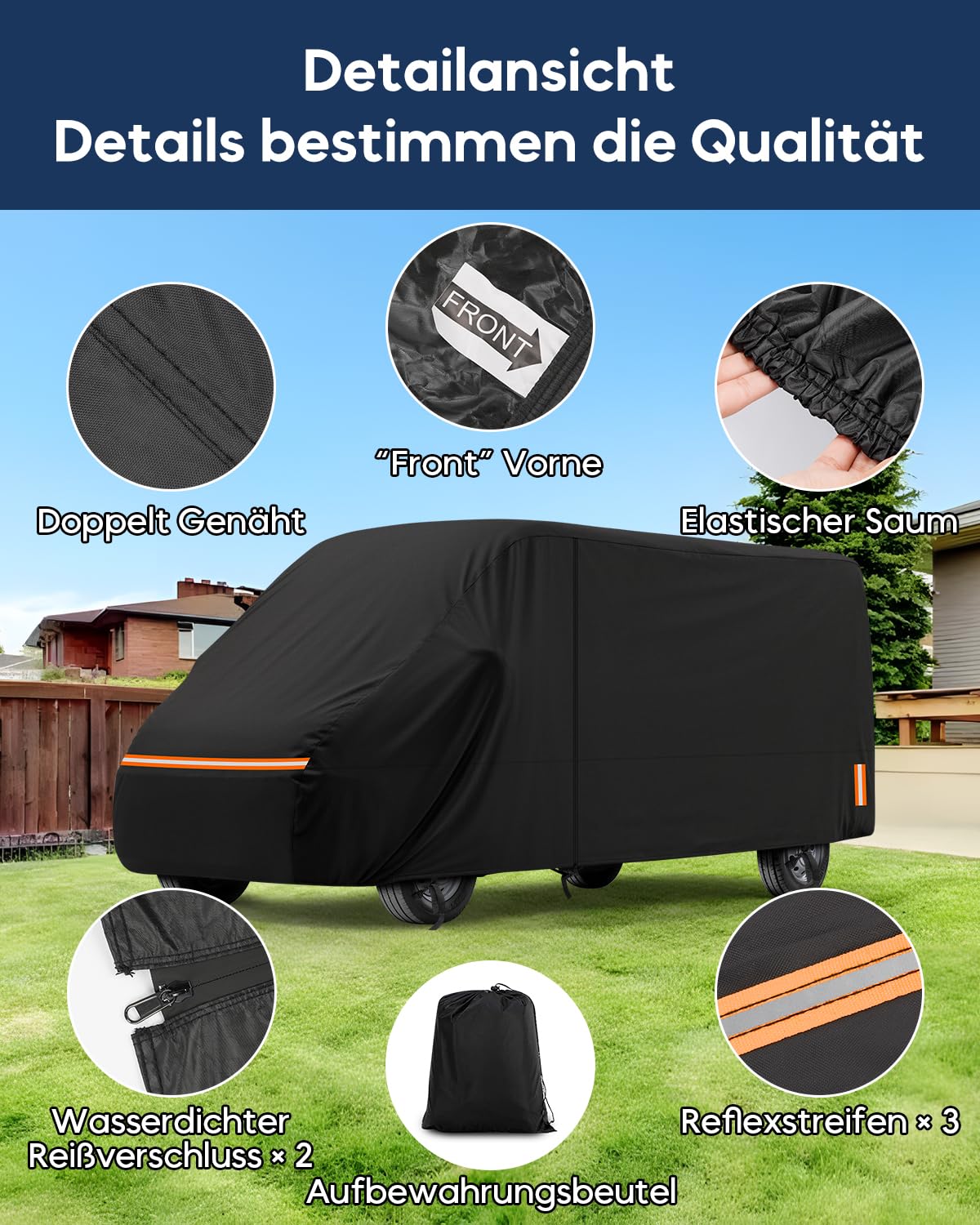 Funda Autocaravana para Fiat Ducato Peugeot Boxer Cubierta de Protección Furgoneta 420D Oxford Impermeable Transpirable con Cremalleras Impermeables 636 x 202 x 252 cm