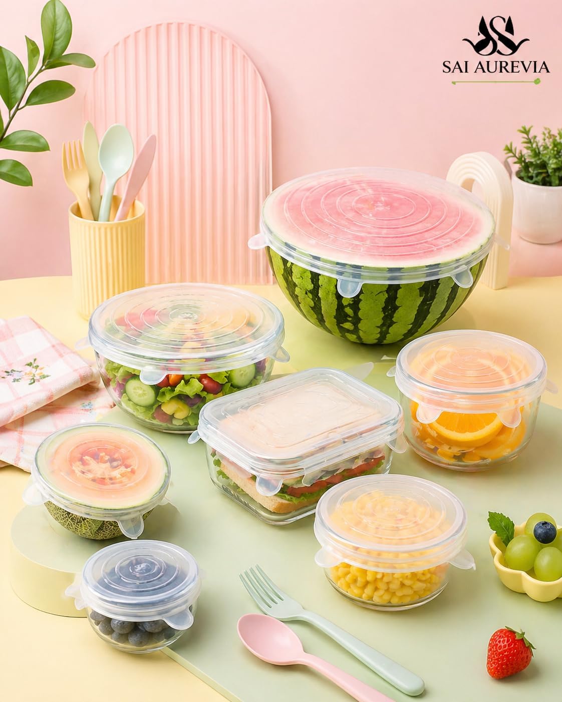 Silicone Stretch Lids for Food Storage | Reusable Covers for Bowls, Cups & Containers | Flexible Multi-Size Fit | Kitchen Storage Solution