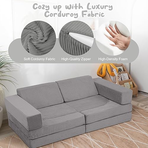 Miniatura 8 de MeMoreCool Sofá modular de 10 piezas, sofá modular brillante para sala de juegos, sofá plegable para niños, niñas y niños, juego de sofá modular de