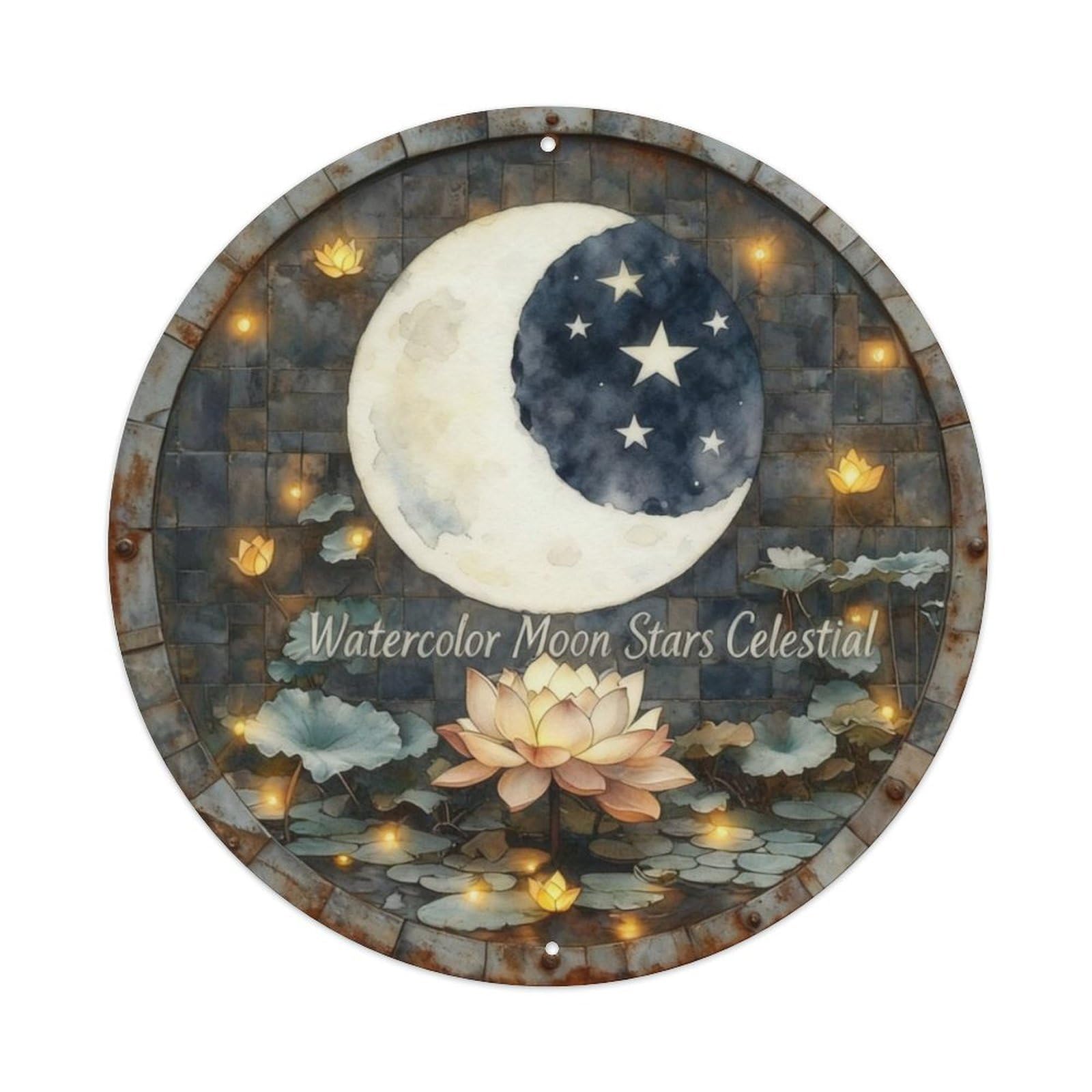 Watercolor Moon Stars Celestial Metal Tin Sign Plaque