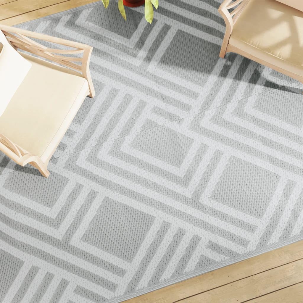 ARAKIL Tapis d'extérieur gris 190 x 290 cm PP résistant aux intempéries pliable réversible antidérapant pour jardin, balcon, terrasse, camping, pique-nique, plage