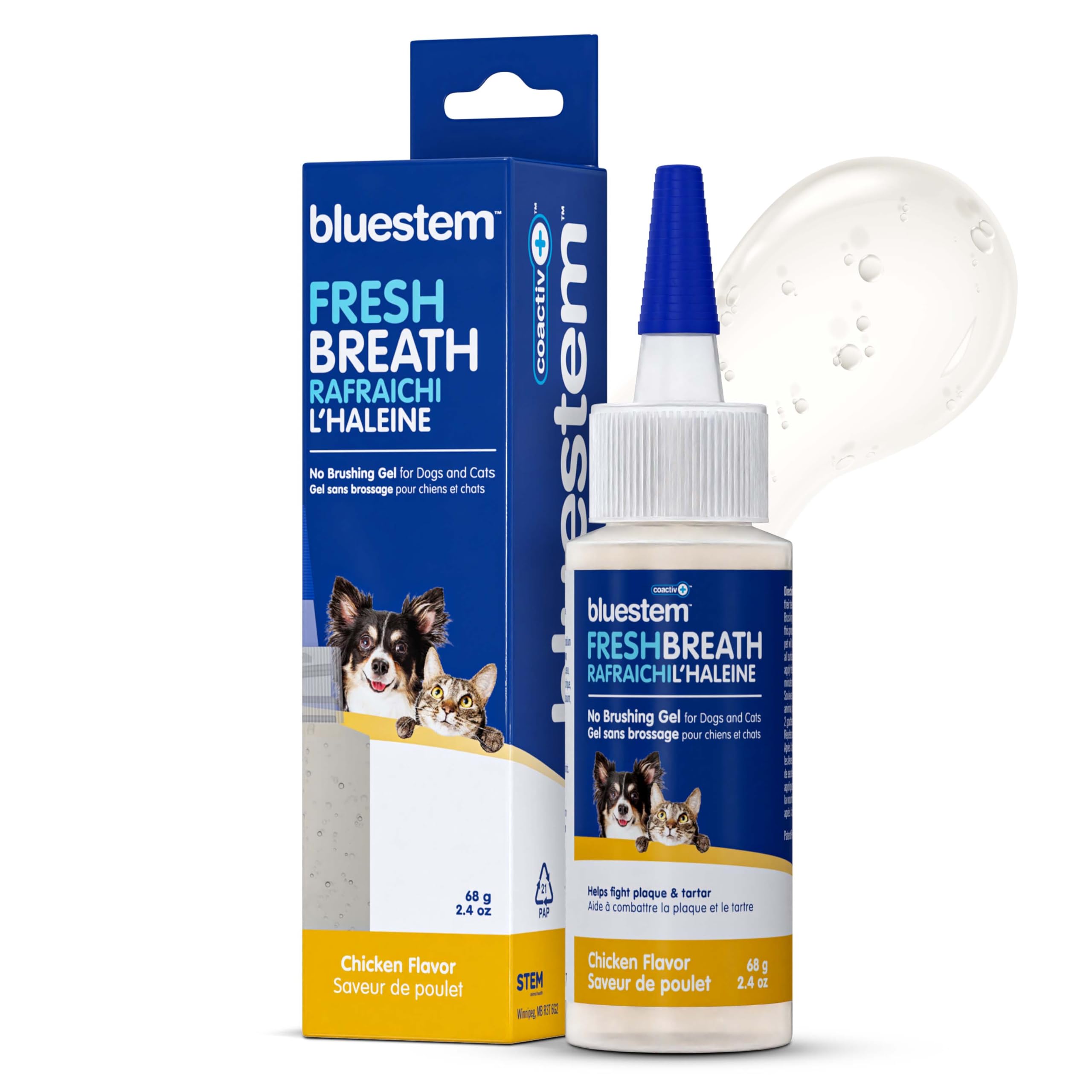 bluestemTM No Brush Dog Dental Gel - Dog Oral Gel to Freshen Breath, and Fights Plaque and Tartar - Brushless Toothpaste for Dogs