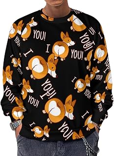 I Love You Corgi Dog Men's Crewneck Sweatshirt Long Sleeve Casual Pullover Sweater T-shirt Lightweight Tops