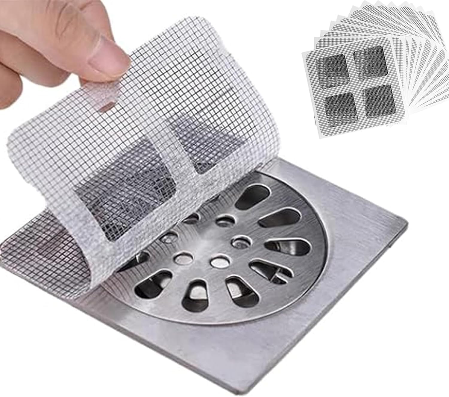 Yelschwa Disposable Shower Drain Hair Catcher Floor Drain Covers Mesh Stickers Sink Strainer Protector Bath Plug Hair Trap Filters For Bathroom Bathtub Kitchen And Laundry 10×10cm (10PCS)