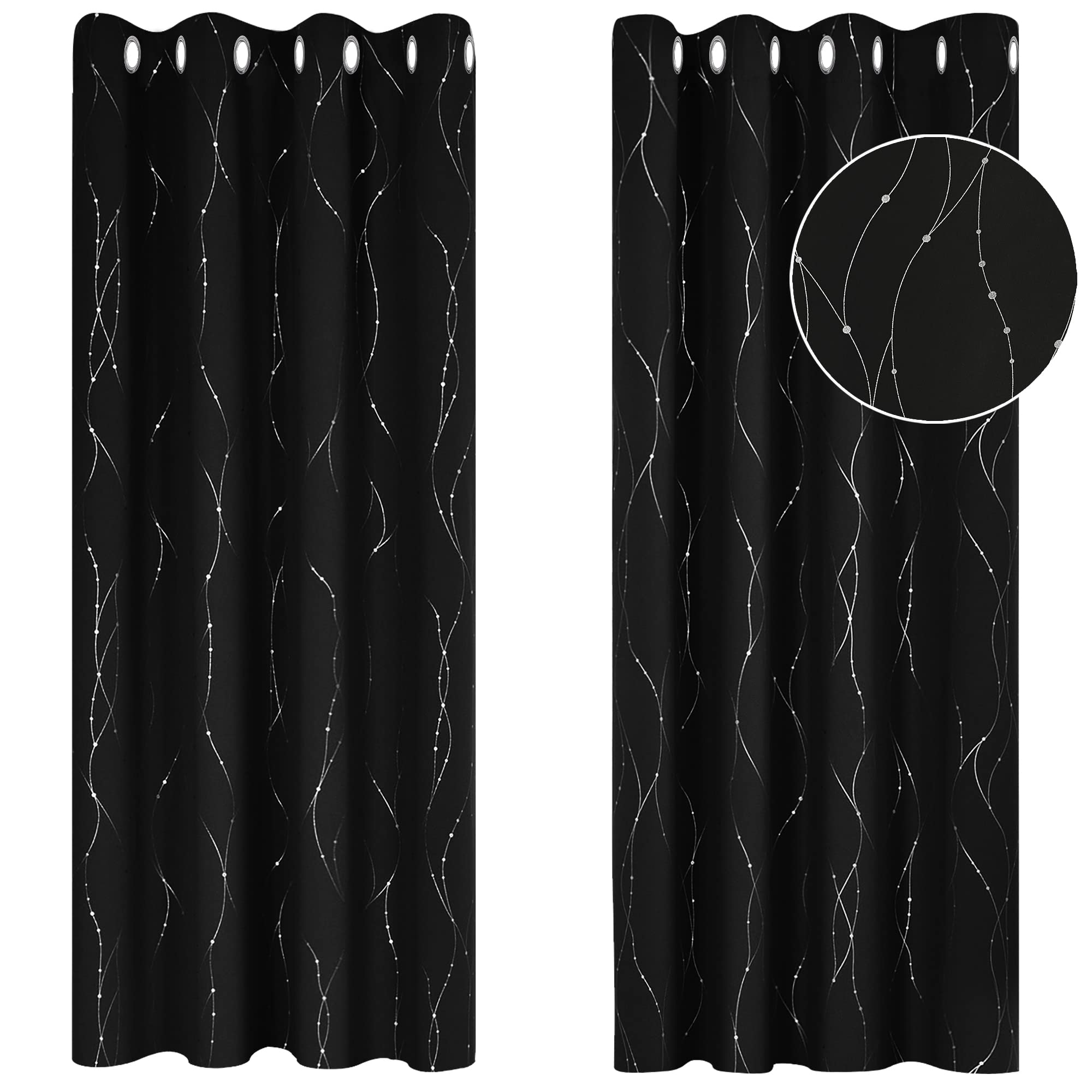 Deconovo Decorative Silver Dotted Line Foil Printed Blackout Curtains Thermal Insulated Curtains Eyelet Curtains for Baby Nursery 52 x 54 Inch Light Grey 2 Panels — view 47
