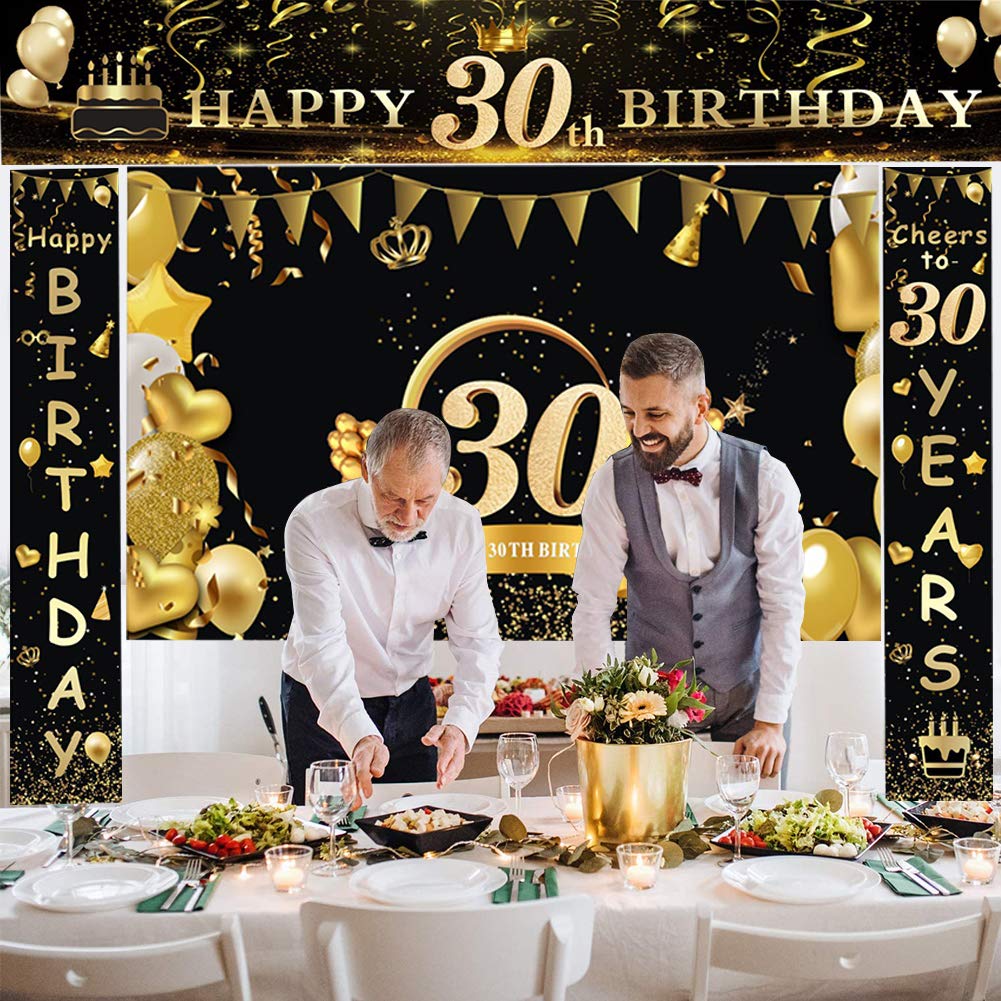 Set Decorazione Compleanno 30 Anni Oro E Nero – Include Striscione, 11 Cappelli A Cono E 11 Biglietti – Per Festa Adulti E Bambini - 3
