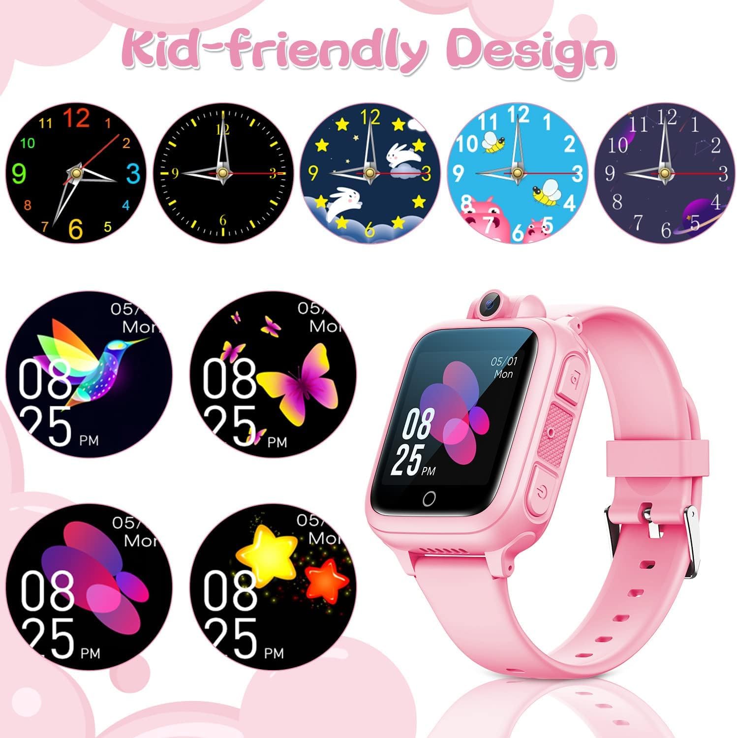 Awatty smartwatch bambini,smartwatch bimbi bimbi bimbi giocattoli bambini 3 4 5 6 7 8 9 10 11 12 anni con scheda micro SD fotocamera 14 giochi musica sveglia - rosa