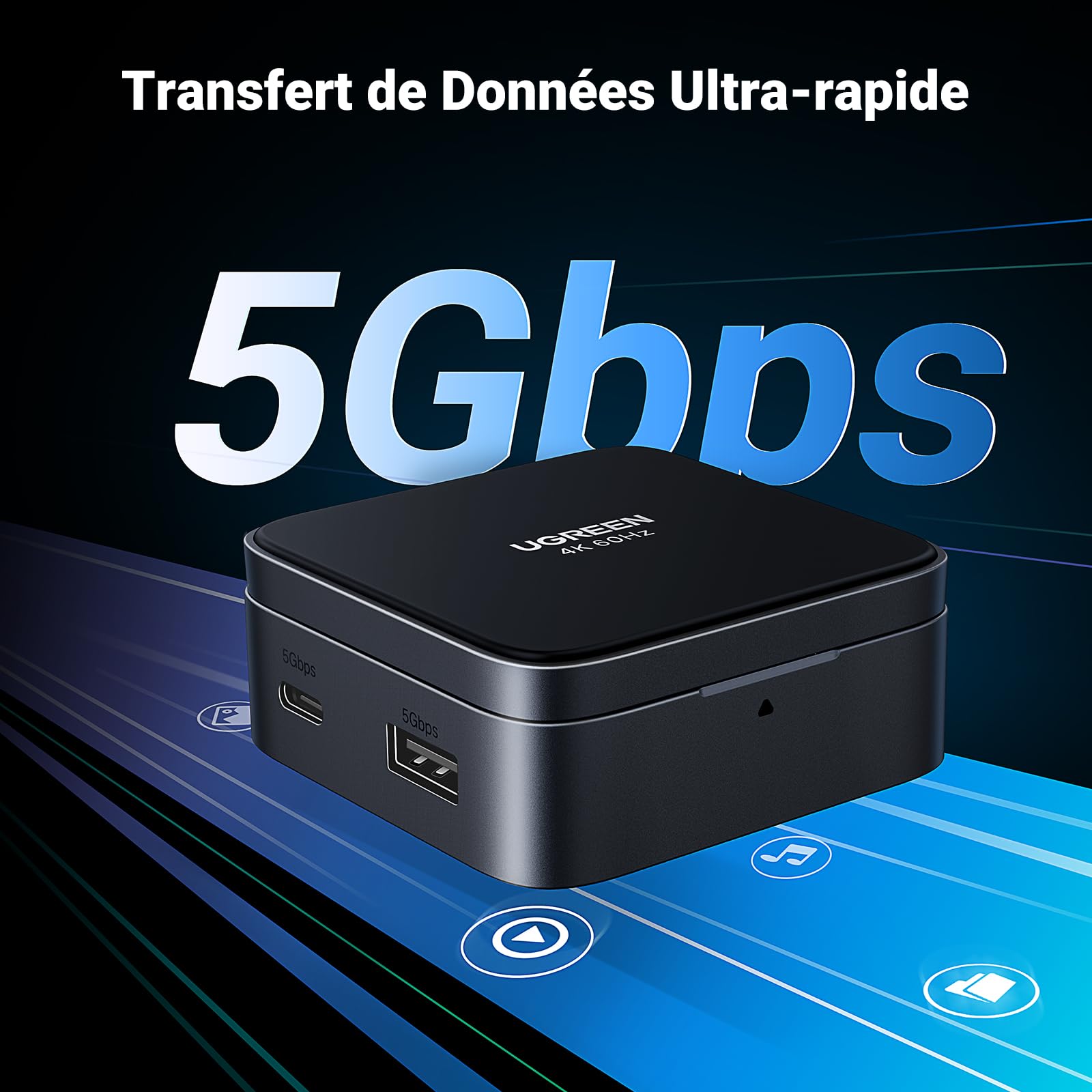 UGREEN Docking Station USB C Support Téléphone Magnétique Pliable | Hub USB C, Porte Smartphone Aimanté, HDMI 4K 60Hz, 5Gbps Transfert, PD 100W, Compatible avec MagSafe iPhone 17 16 15 Série