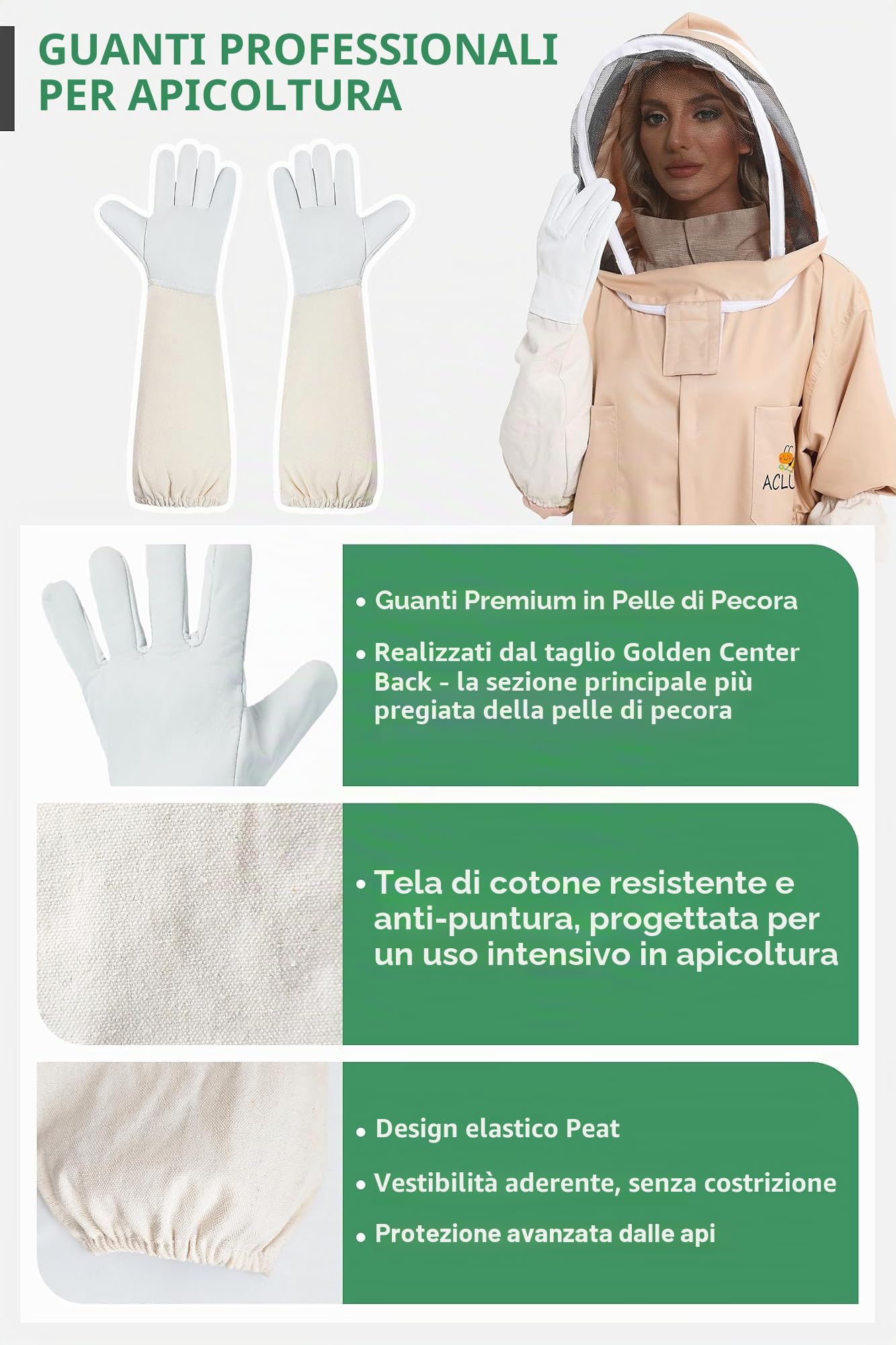 Tuta da apicoltura per uomini e donne, L, con cappuccio e guanto, per cortile professionale e principiante apicoltura