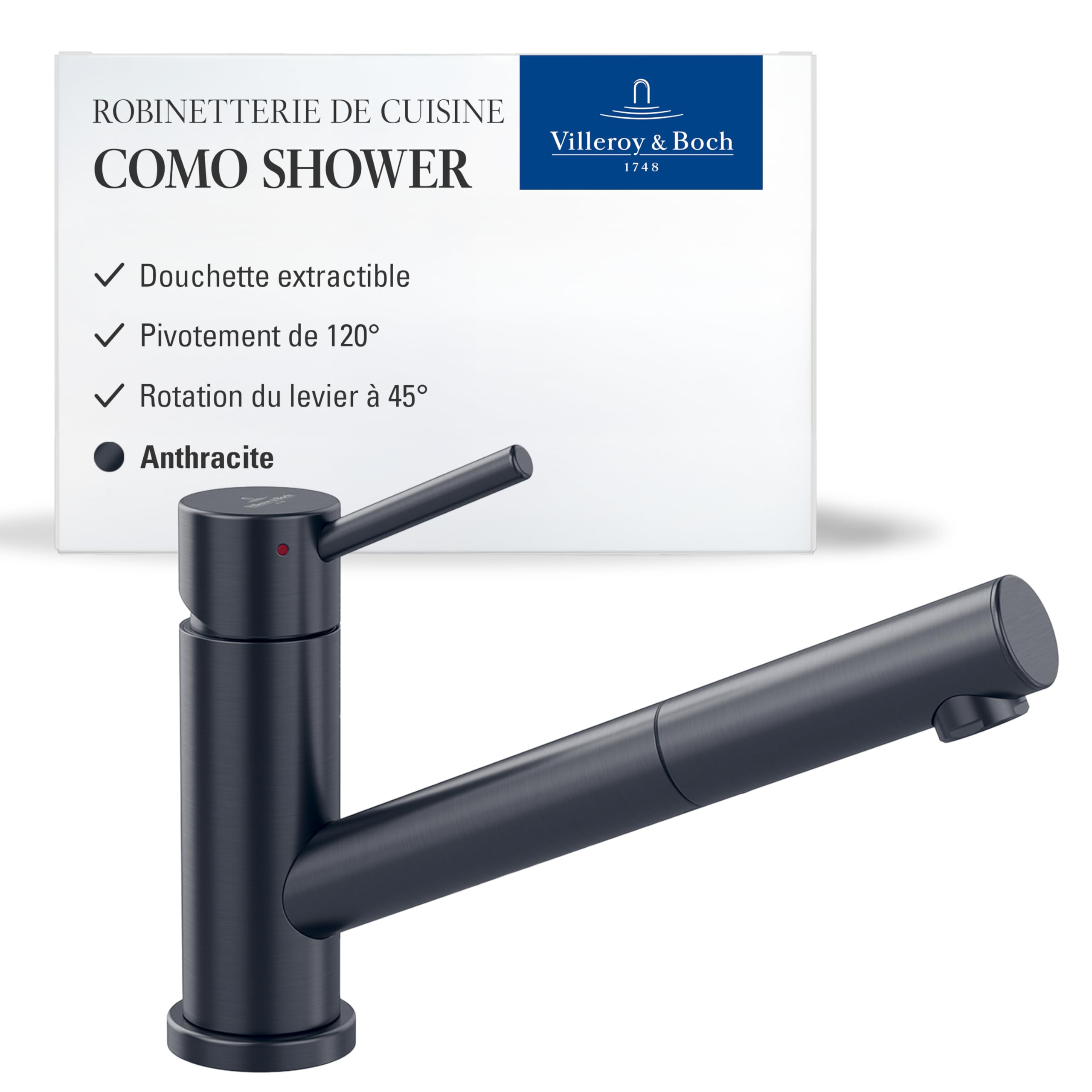 Mitigeur cuisine haute pression Villeroy & Boch Como Shower anthracite à douchette