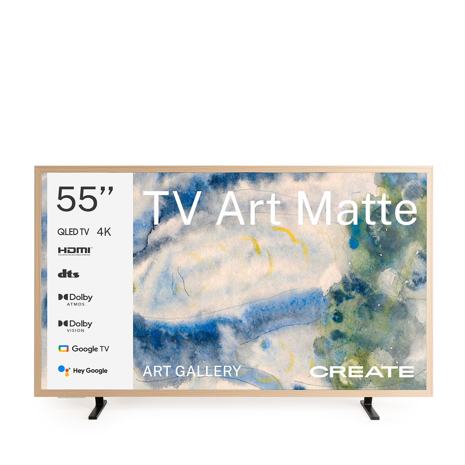CREATE / TV Art Matte/Fernsehen Smart QLED 4K 55“ Naturholz/Blendfreier Bildschirm und Kunstgalerie, Sprachsteuerung, Lichtsensor, Low Blue Light, HDMI TM