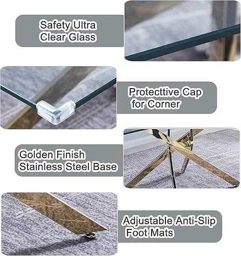 Miniatura 7 de Mesa de comedor de cristal de 51 pulgadas para 4, mesa de comedor rectangular contemporánea con parte superior de vidrio templado y patas de acero