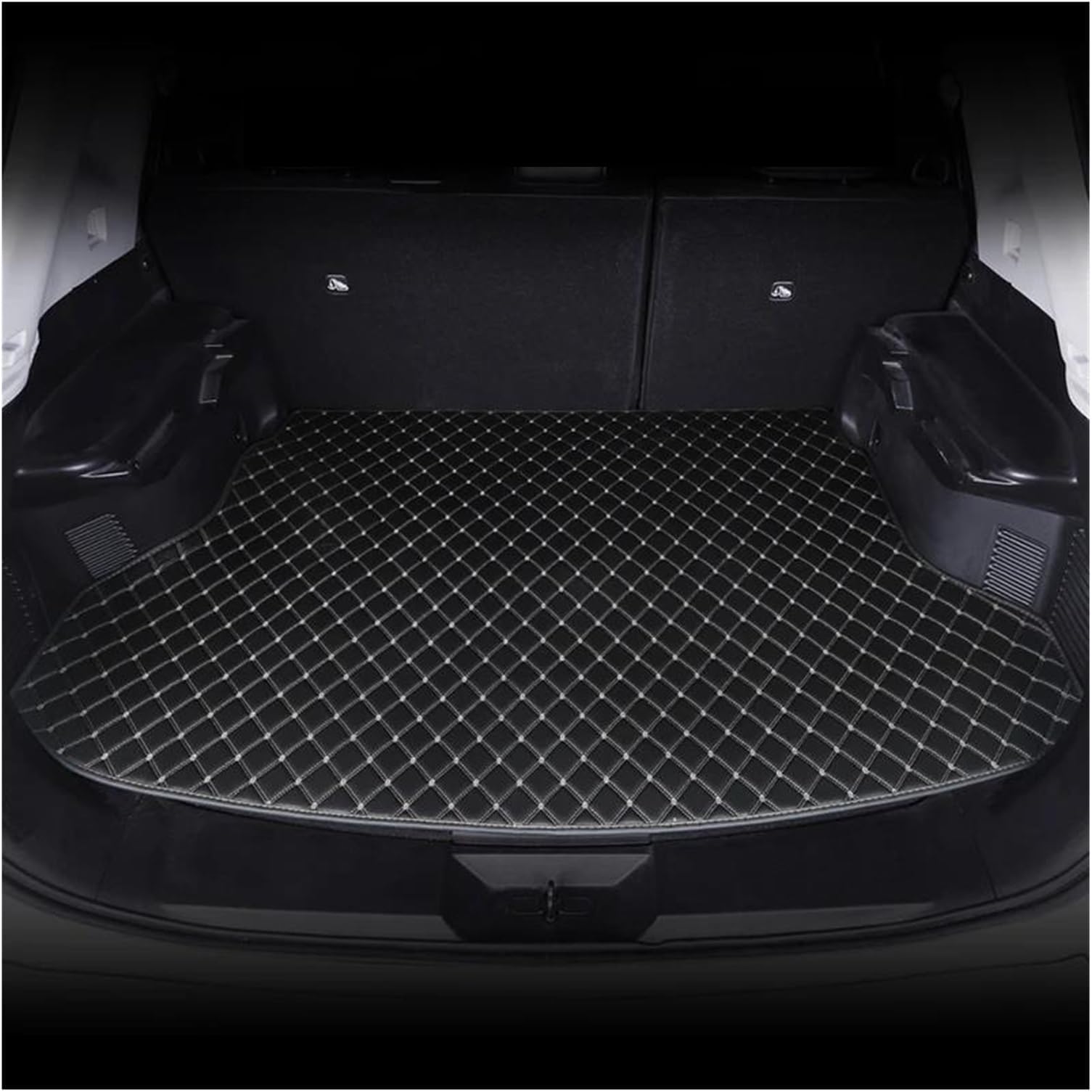 Trunk Carpets For Chevy For Cruze 2009-2014 2015-2016 2017-2018 PU Leather Custom Car Trunk Mats Carpet Car Interior Accessories Boot Mat(Black white,09-14)