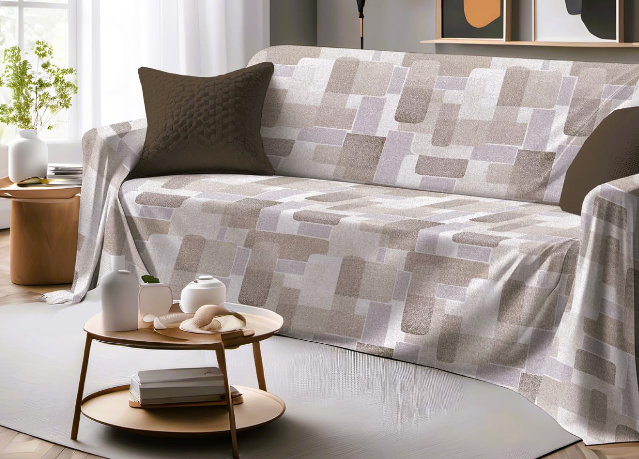 BIANCHERIAWEB Telo Arredo Granfoulard Copritutto Salvadivano 100% Cotone Dis. Brick Matrimoniale Beige