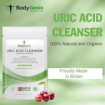 Bodygenix Uric Acid Cleanse Capsules - 500mg Healthy Uric Level Kidney Joints Detoxification Support Antioxidant Formula Natural Vegan Friendly Supplement - 60 Capsules 2 Month Supply