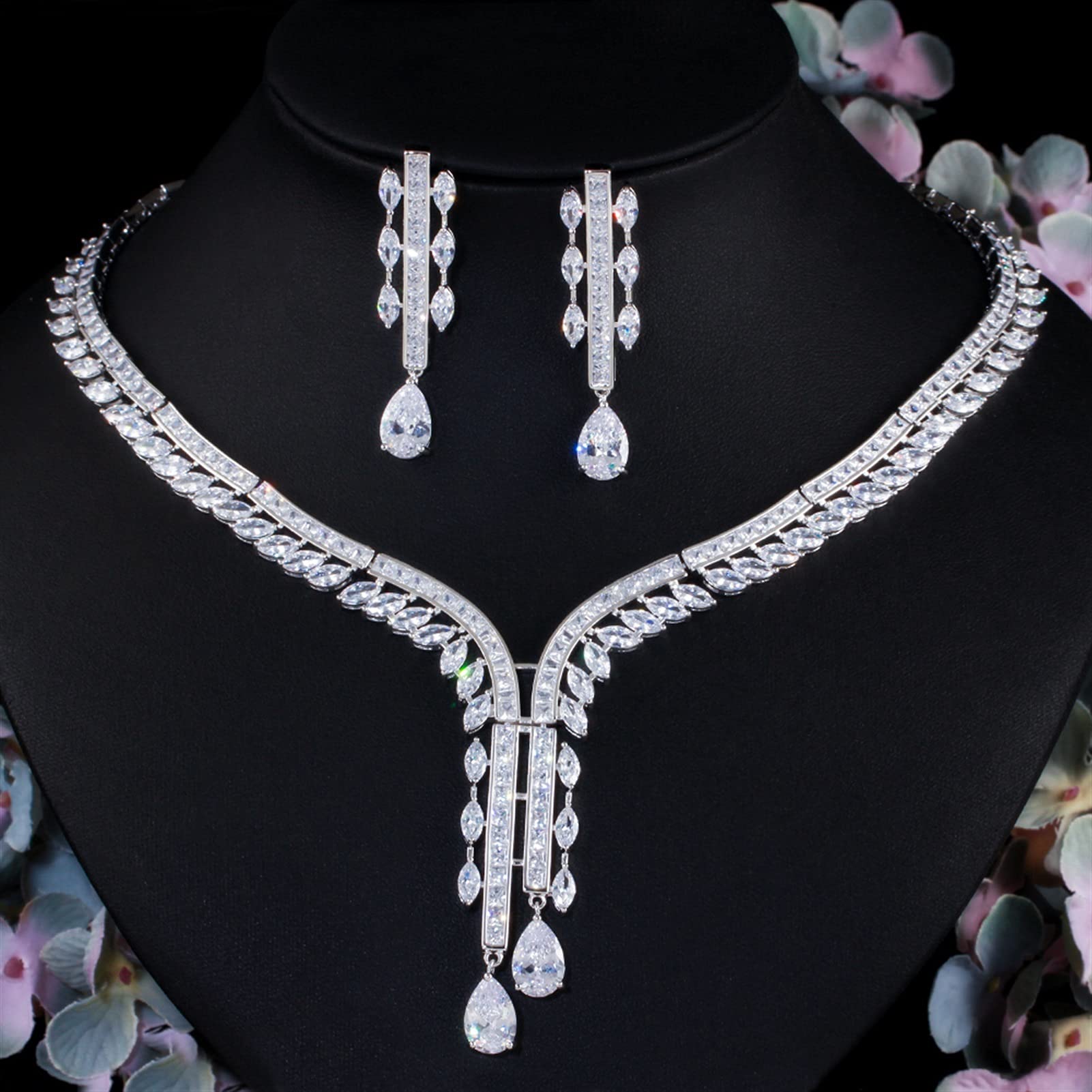 weiße Farbe wassertropfen zirkonia Damen Party Hochzeit Braut kostüm schmuck Set schmucksets