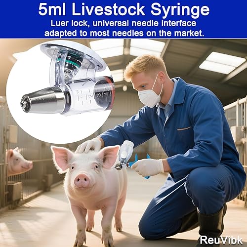 Miniatura 3 de Pistola de jeringa de ganado de 0.2 fl oz, pistola de inyección automática de recarga automática continua ajustable para botella, jeringa de