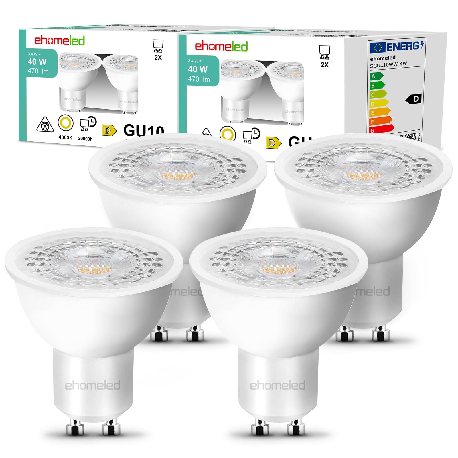 GU10 LED Neutralweiss Lampe 40W Ersetzt Glühbirne, 4W 470 Lumen Tageslichtweiß 4000K LED Leuchtmittel, 38° Abstrahlwinkel Reflektor, ideal für Wohnzimmer & Flur, Nicht Dimmbar Birne, 4er-Pack