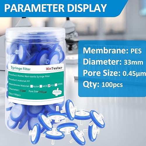 Miniatura 6 de 100 filtros de jeringa estéril PES Membrana de 1.299 in de diámetro 0.45 um Tamaño de poro Jeringa Hidrófila Filtros de laboratorio, Azul
