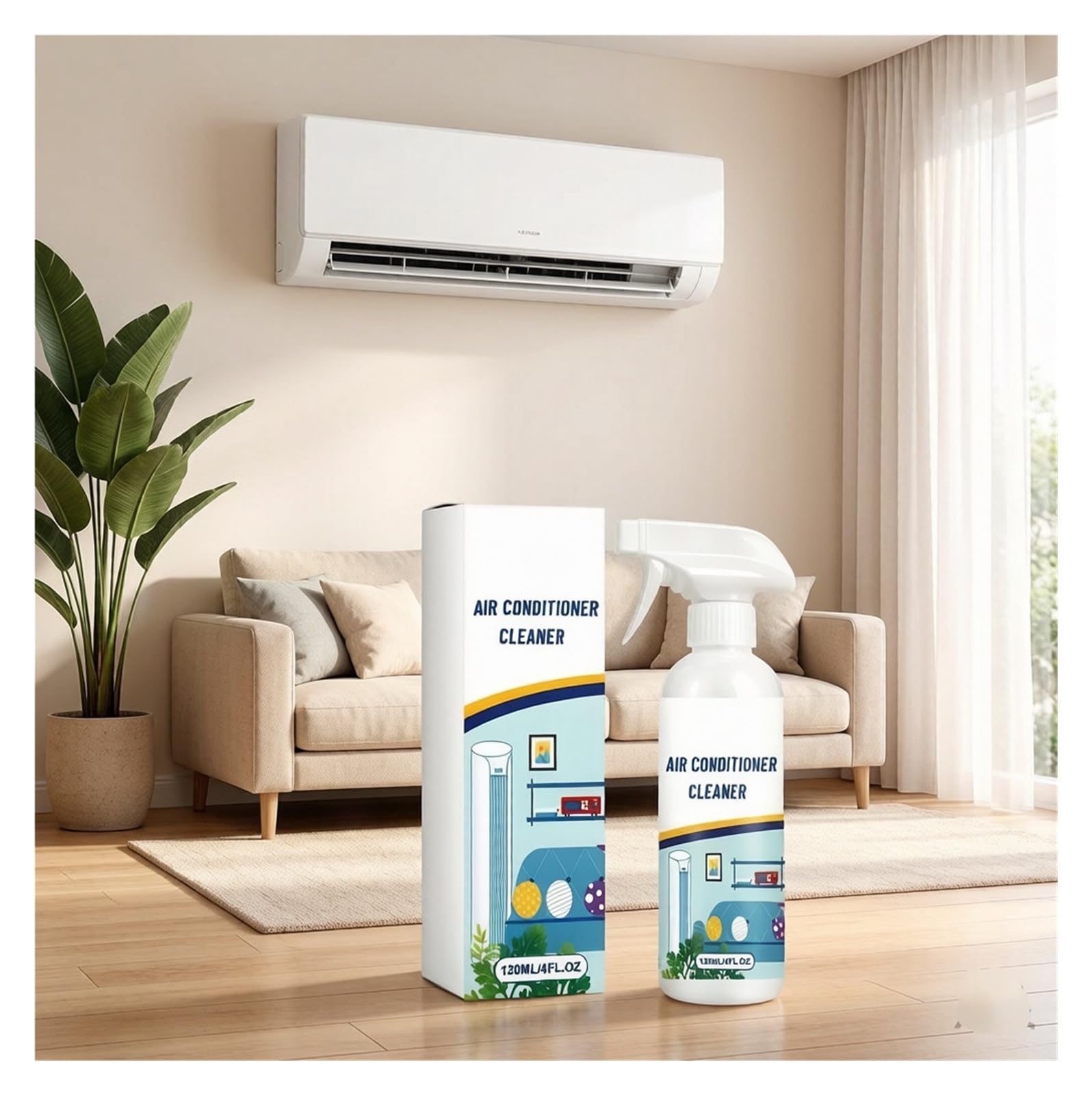 Limpiador de aire acondicionado 120 ml, elimina profundamente la suciedad y los olores mientras mantiene suavemente su unidad