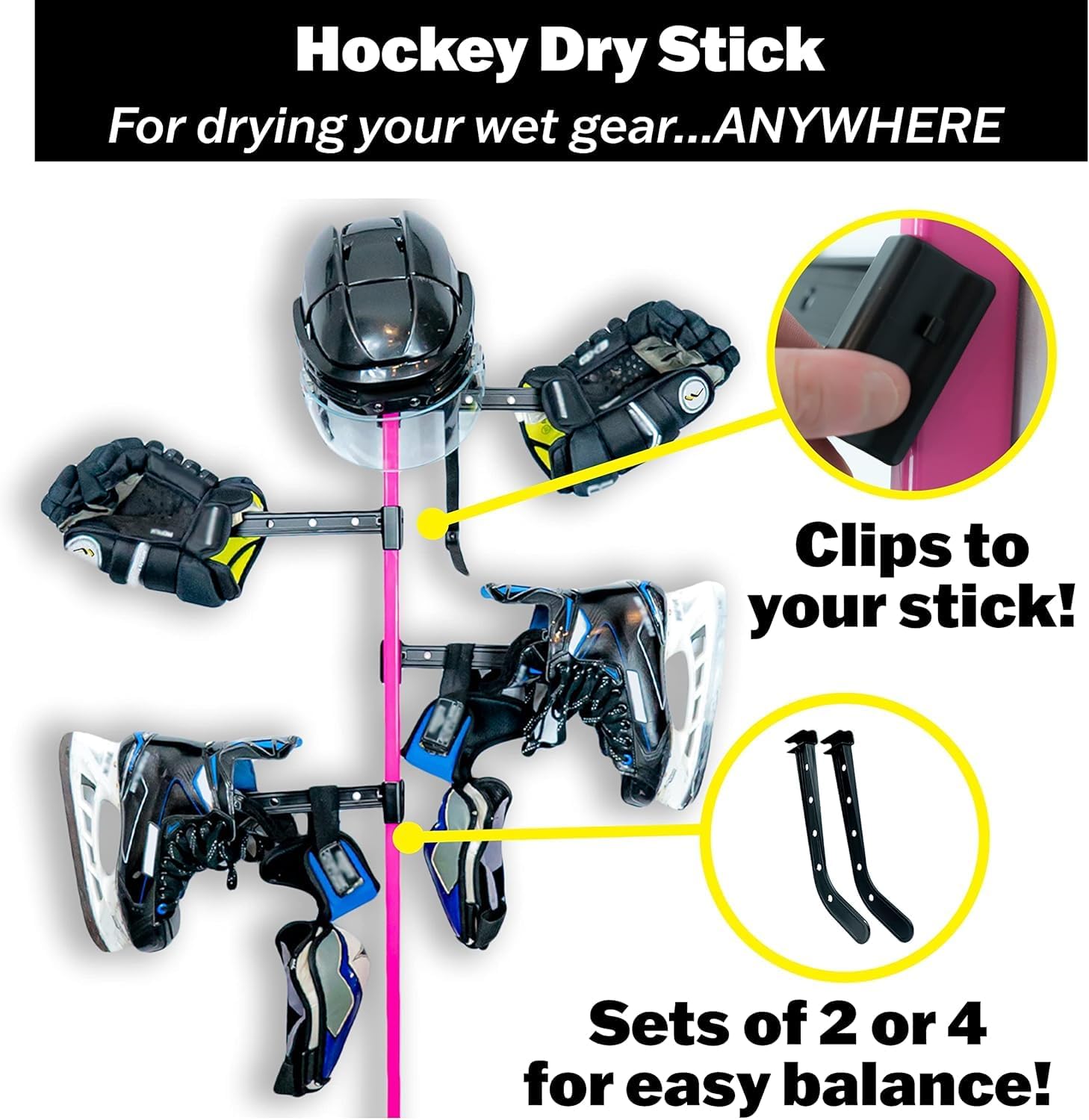 Hockey Stick Blade Wrap Around Protector & Dry Stick 4 Pack Bundle for Hockey Equipment Storage (White Single Wrap + 4 Pack)