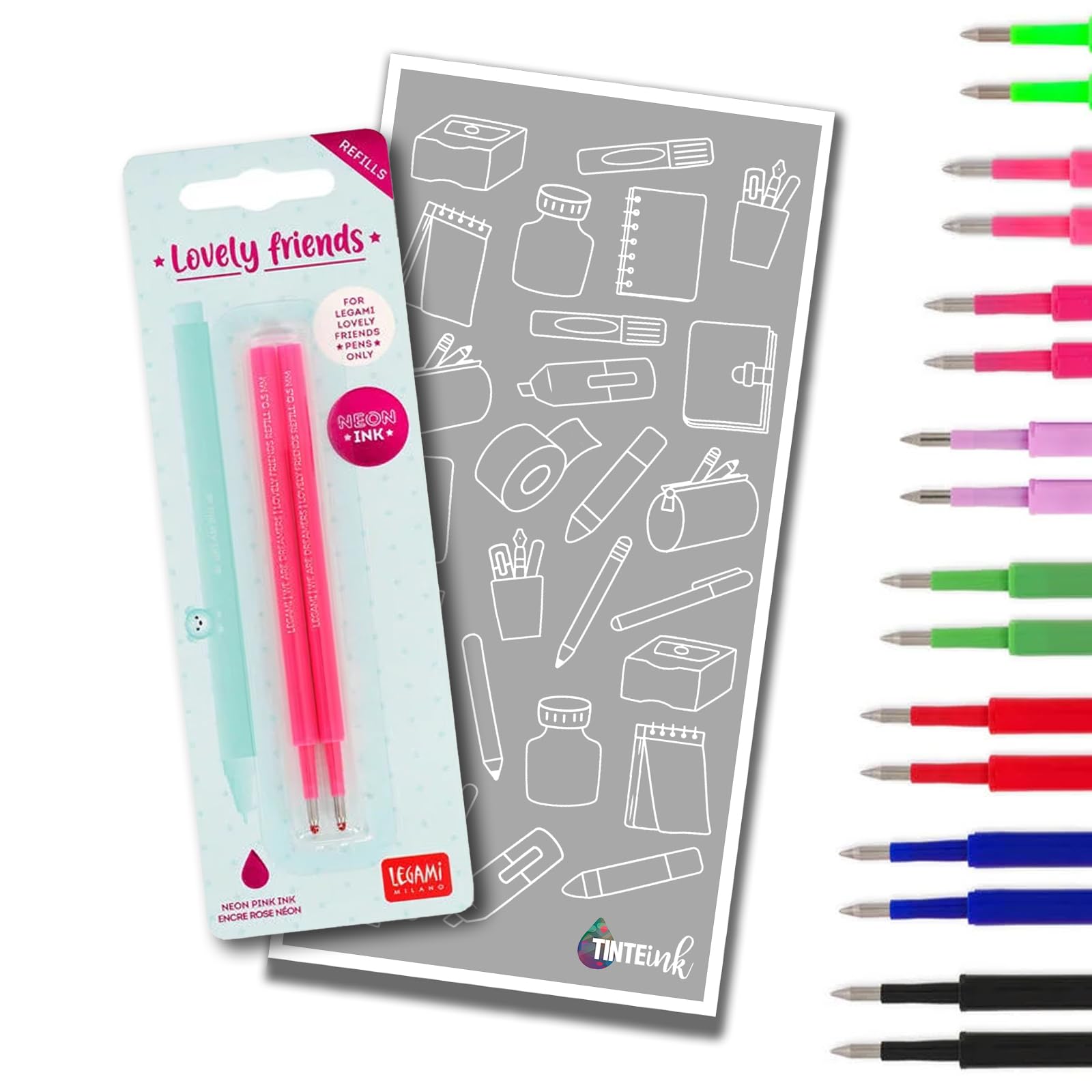 Legami Pen Refills for Lovely Friends Pen Range with Tinte Ink Envelope (Neon Pink (Single Pack))